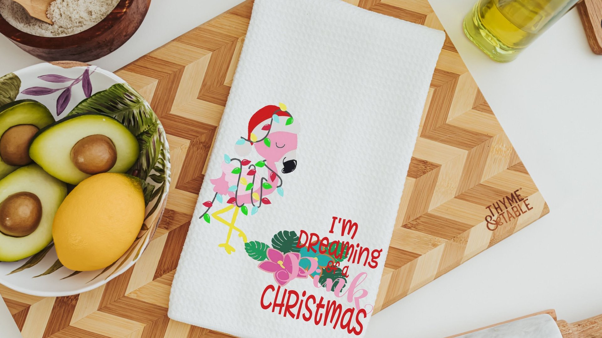 I'm dreaming of a pink Christmas throw pillows for couch, flamingo Christmas kitchen towels, cute Christmas gifts for beach lovers, coastal