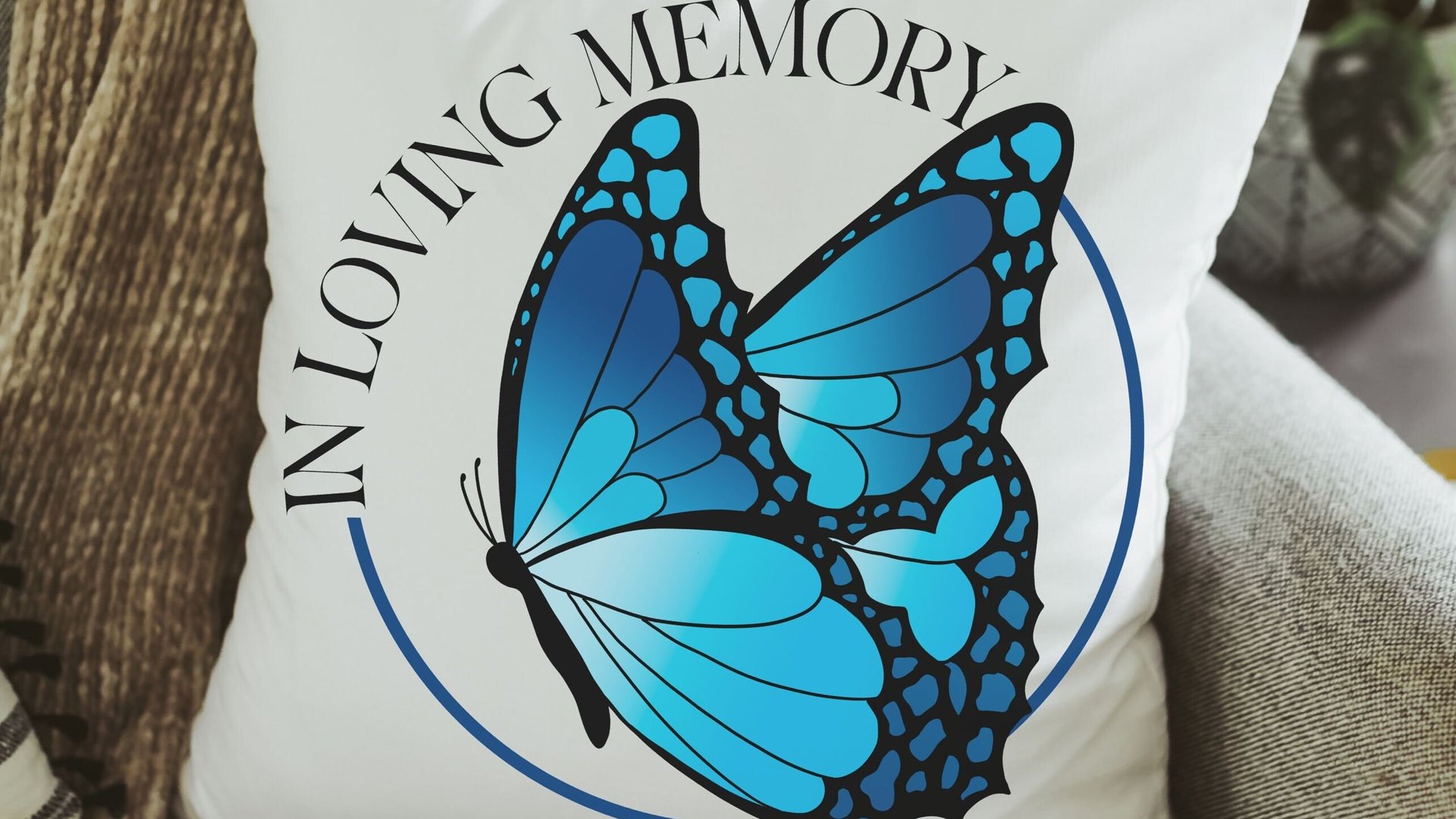 In Loving Memory Blue Butterfly Pillow
