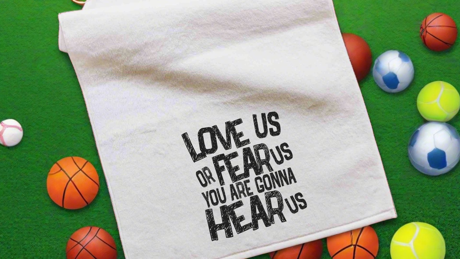 love us or fear us rally towel baseball mom gifts, game day football dad gift, sports duffle bag accessories, golf towel with grommet, coach