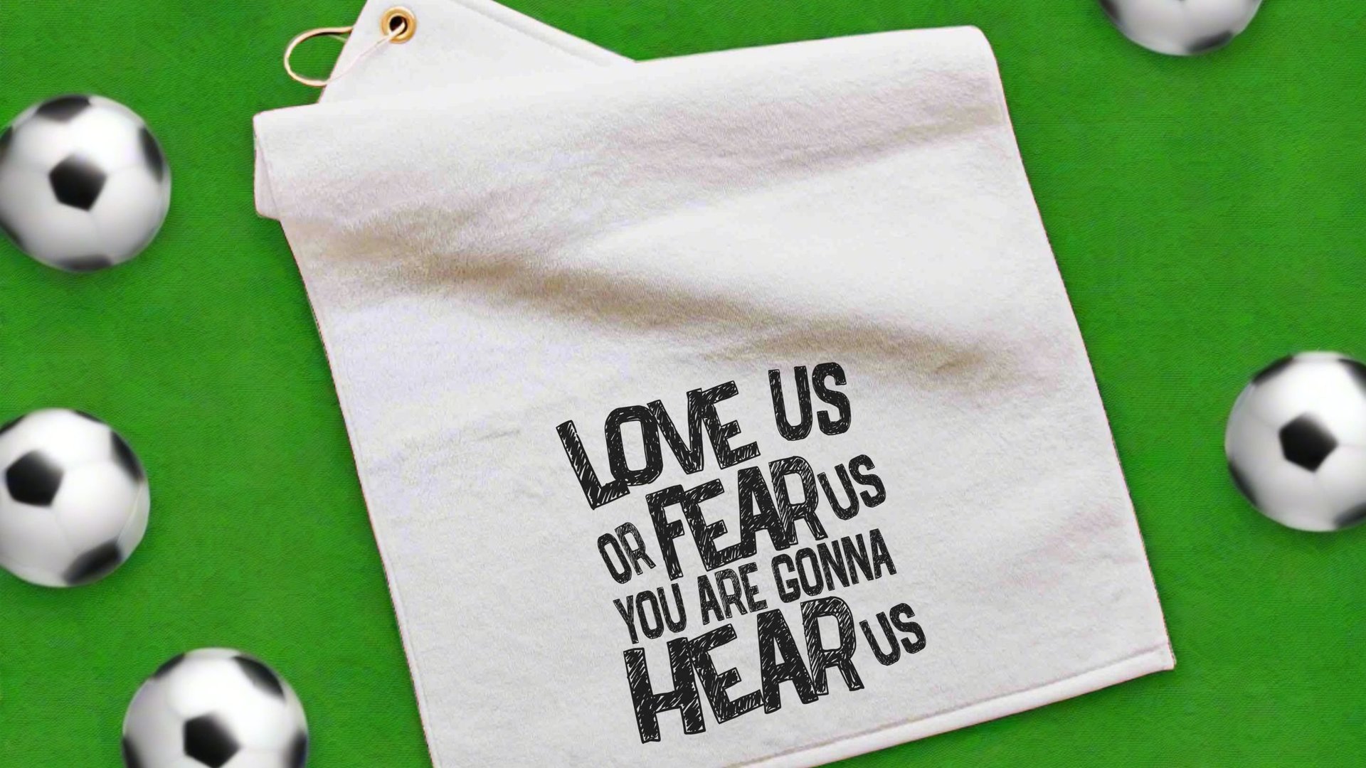 love us or fear us rally towel baseball mom gifts, game day football dad gift, sports duffle bag accessories, golf towel with grommet, coach