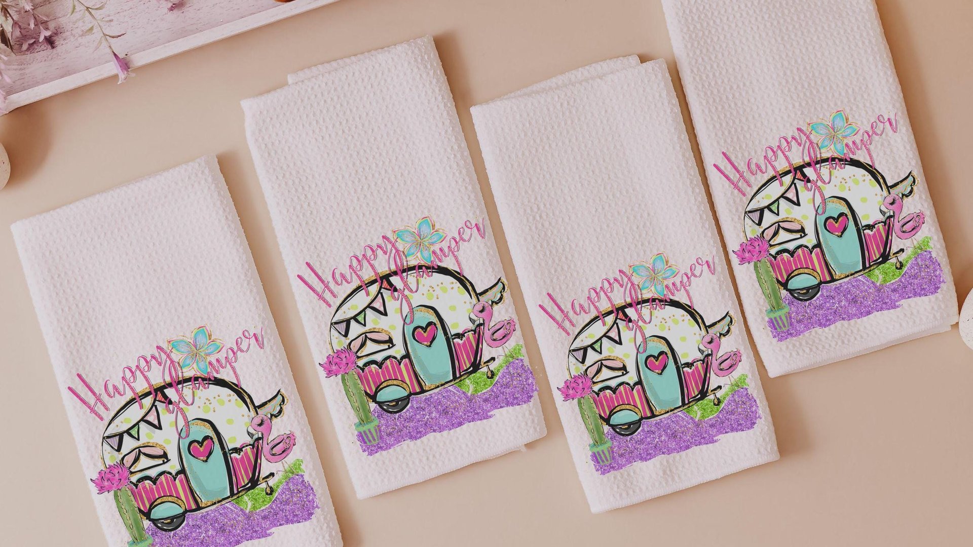 happy glamper pillows for camper, summer throw pillow cover and insert, RV accessories for inside, van life gifts, indoor camper decor, best