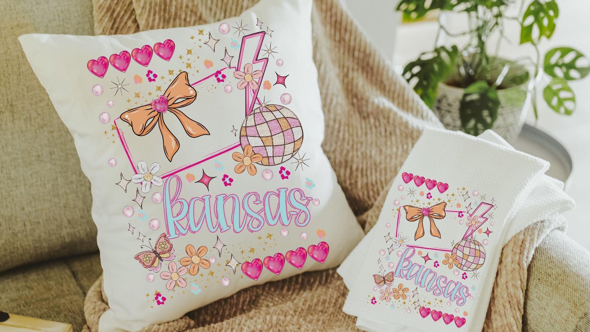 custom Kansas pillows for bed, preppy hand towel bathroom essentials, Kansas gifts, college apartment gifts for girls, coquette throw pillow