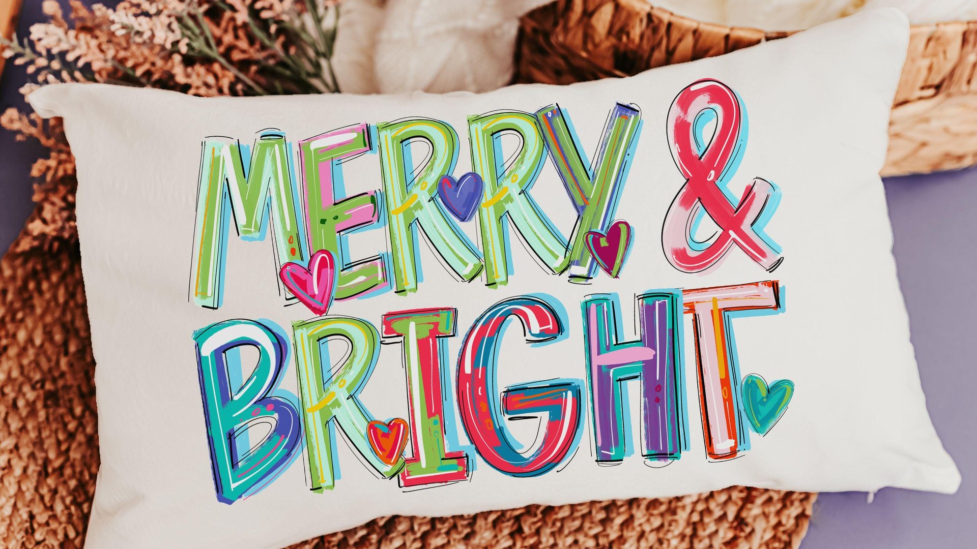 Merry and bright colorful Christmas pillow 