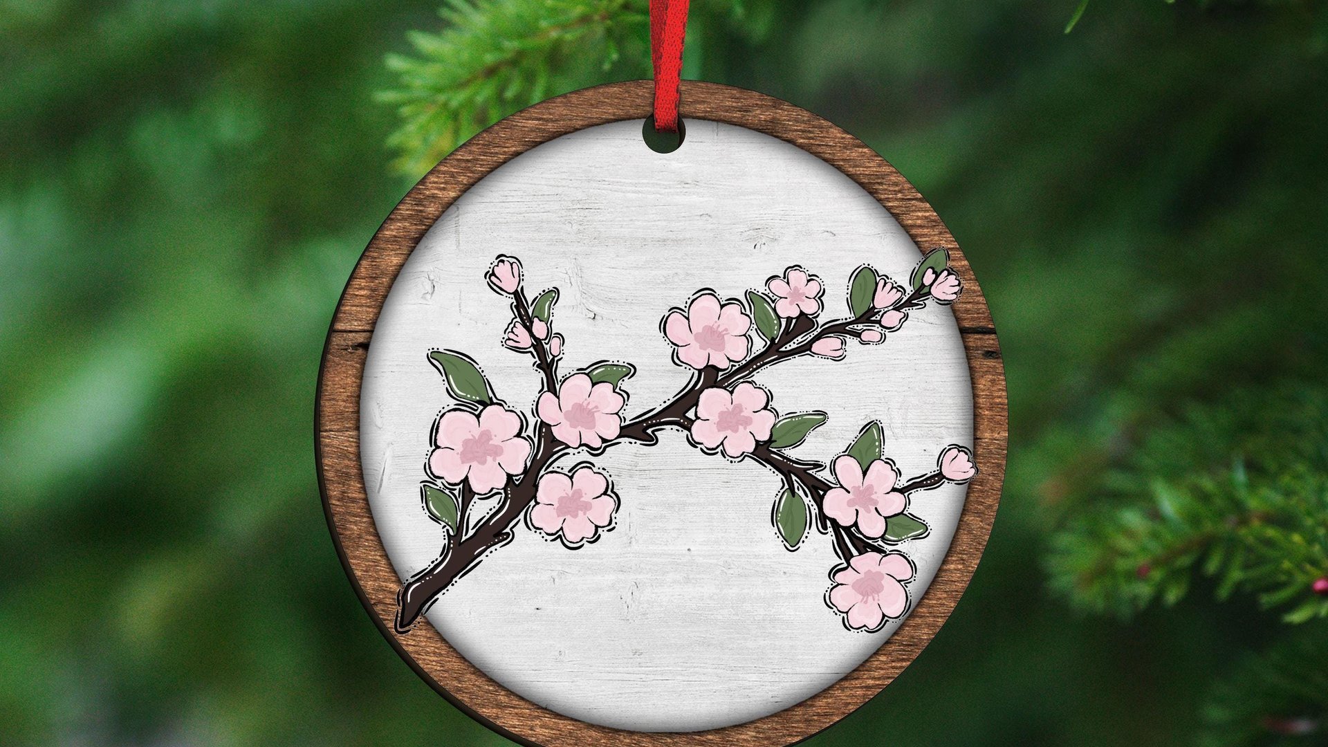 cherry blossom ornament handmade, Japanese aesthetic car charm for rear view mirror, Japanophile Sakura flower Christmas ornament wood, 5th