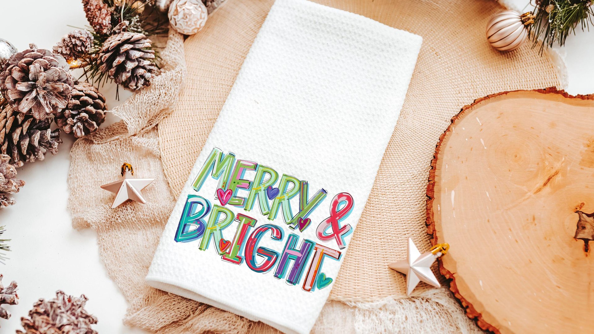 Merry and bright colorful Christmas pillow 