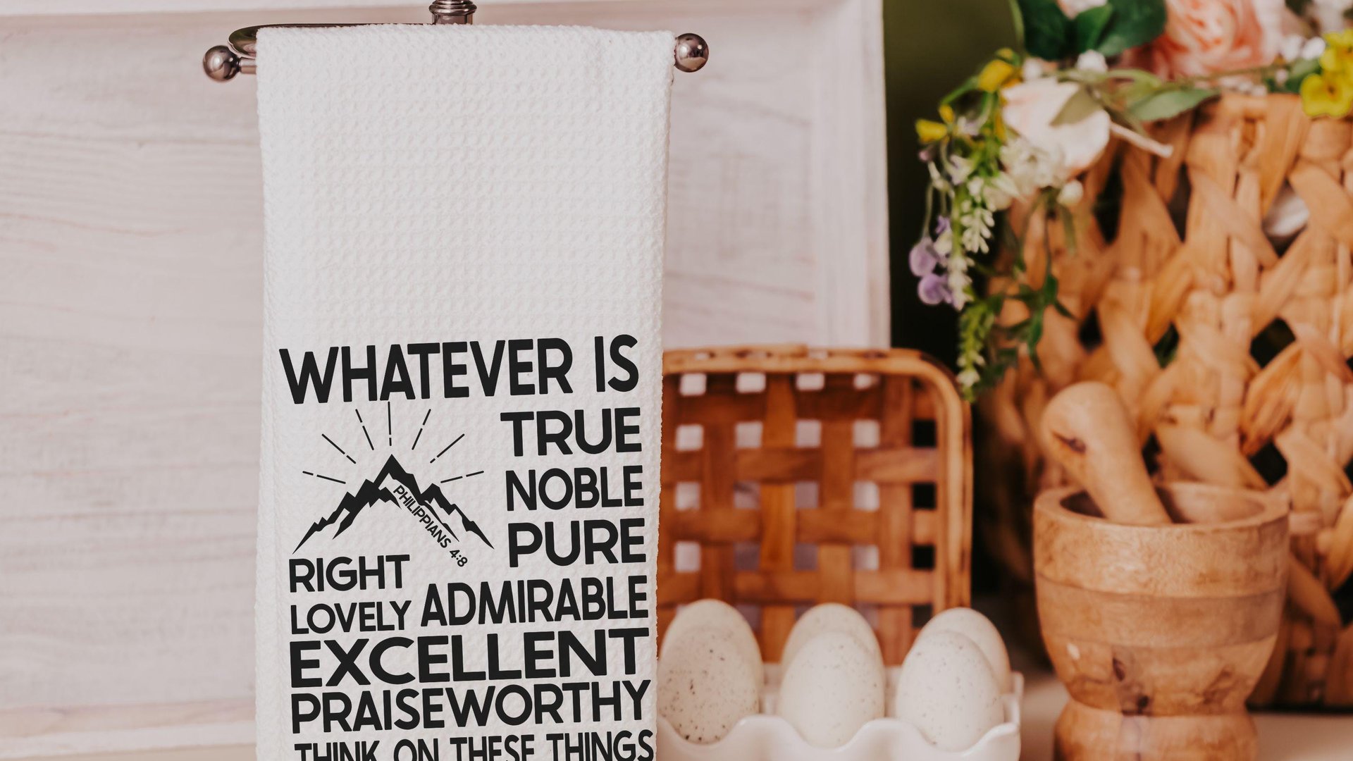 Philippians 4:8 Throw Pillow, Christian Bible Verse Decor