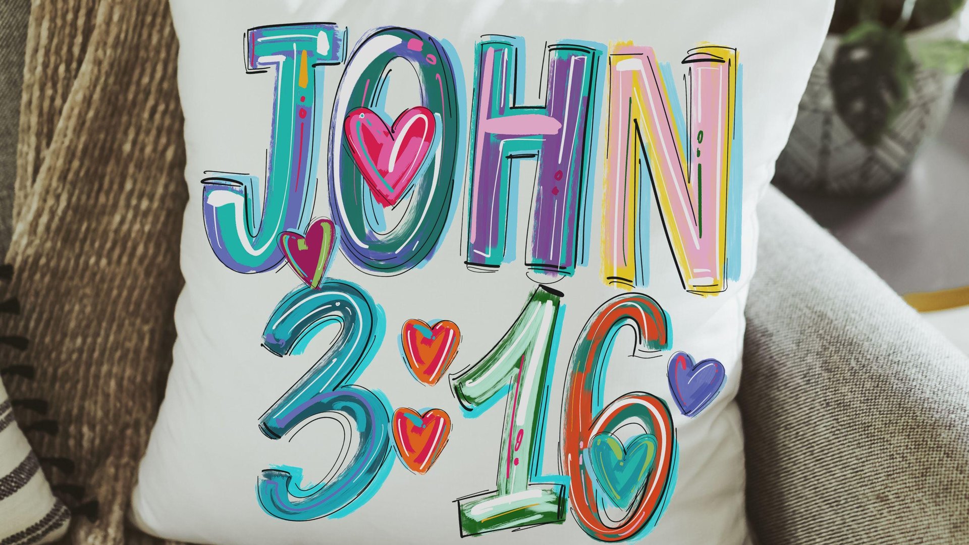 for God so loved the world colorful scripture throw pillows best sellers, John 3:16 Bible verse kitchen towel, Christian Christmas gifts for