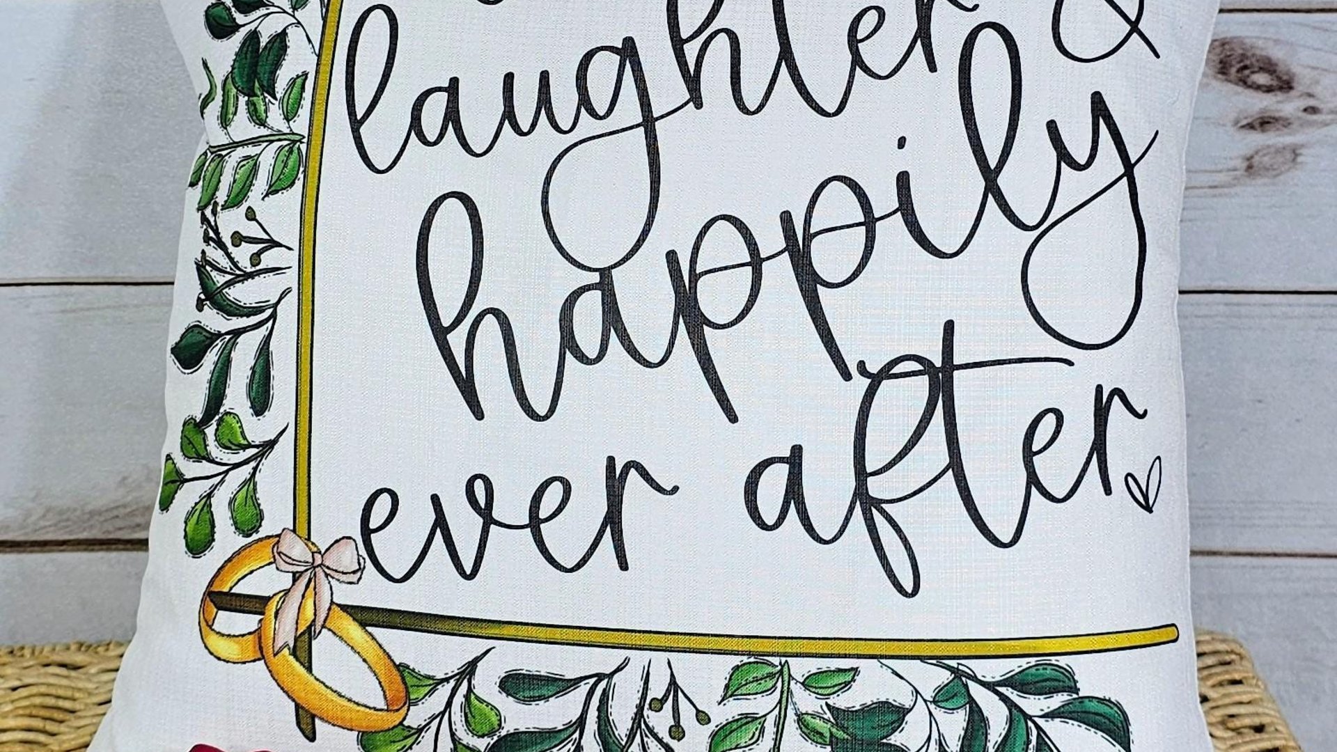 greenery wedding throw pillow for bedroom, happily ever after bridal shower gift, unique engagement gifts for couple, wedding day gift for