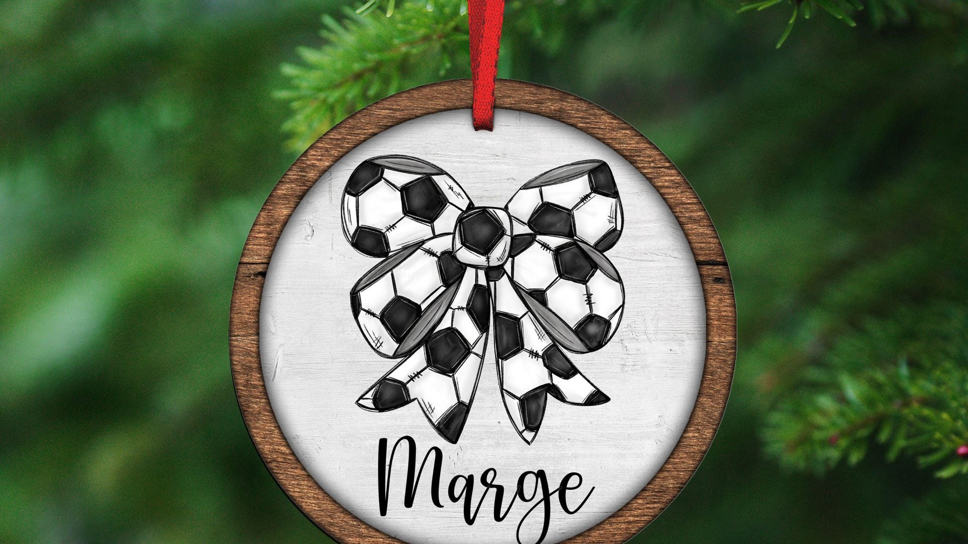 personalized soccer ornament for girls, soccer coquette car charms rear view mirror charm cute soccer Christmas ornament wood, soccer senior