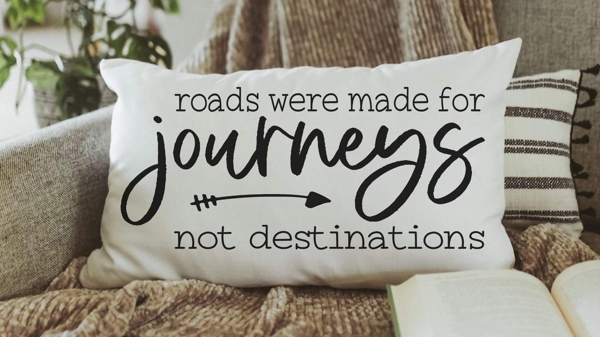 the journey is the destination lumbar pillow for bed, long distance best friend gift for women, wanderlust decor, inspirational gifts for