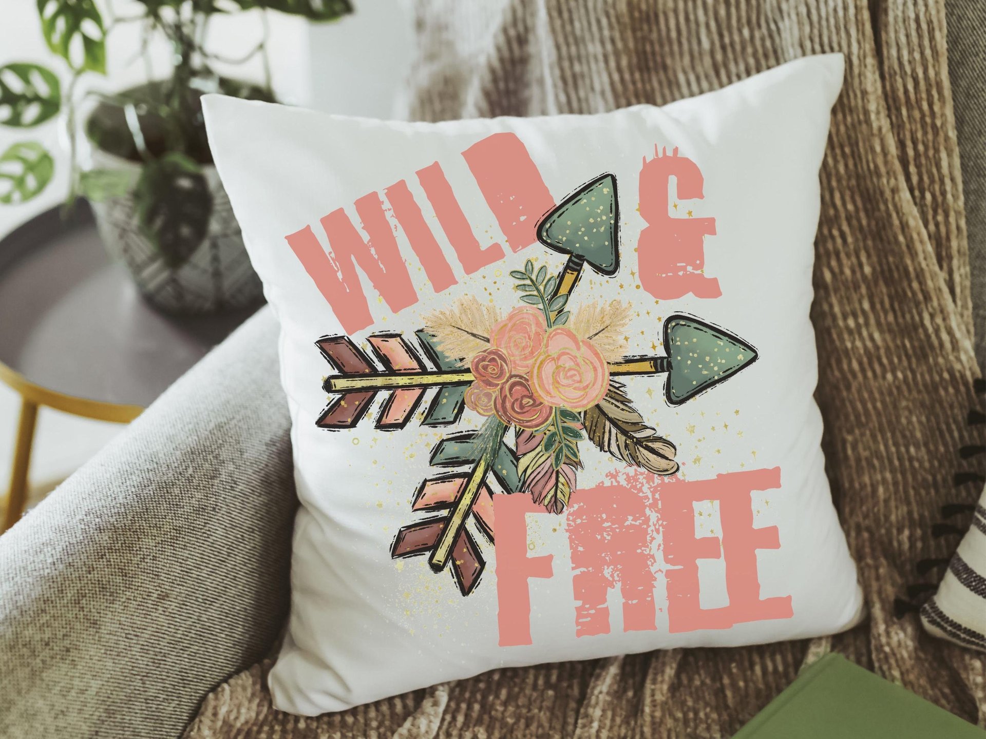wild and free throw pillows for couch boho decor bedroom, college dorm decor for girls, aesthetic room decor for teens college gifts for her