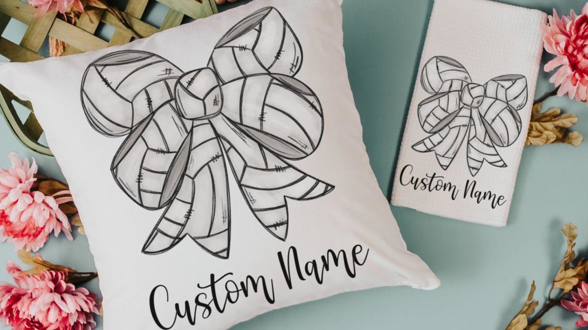 personalized volleyball coquette volleyball throw pillow for dorm, volleyball hand towels, cute volleyball senior gifts for girls, rally