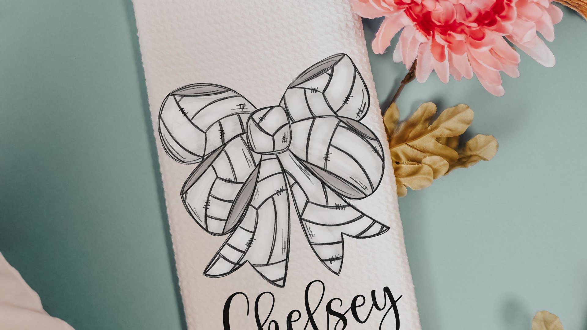 personalized volleyball coquette kitchen towels with name, cute volleyball gifts for team, rally towels, volleyball senior night gifts for