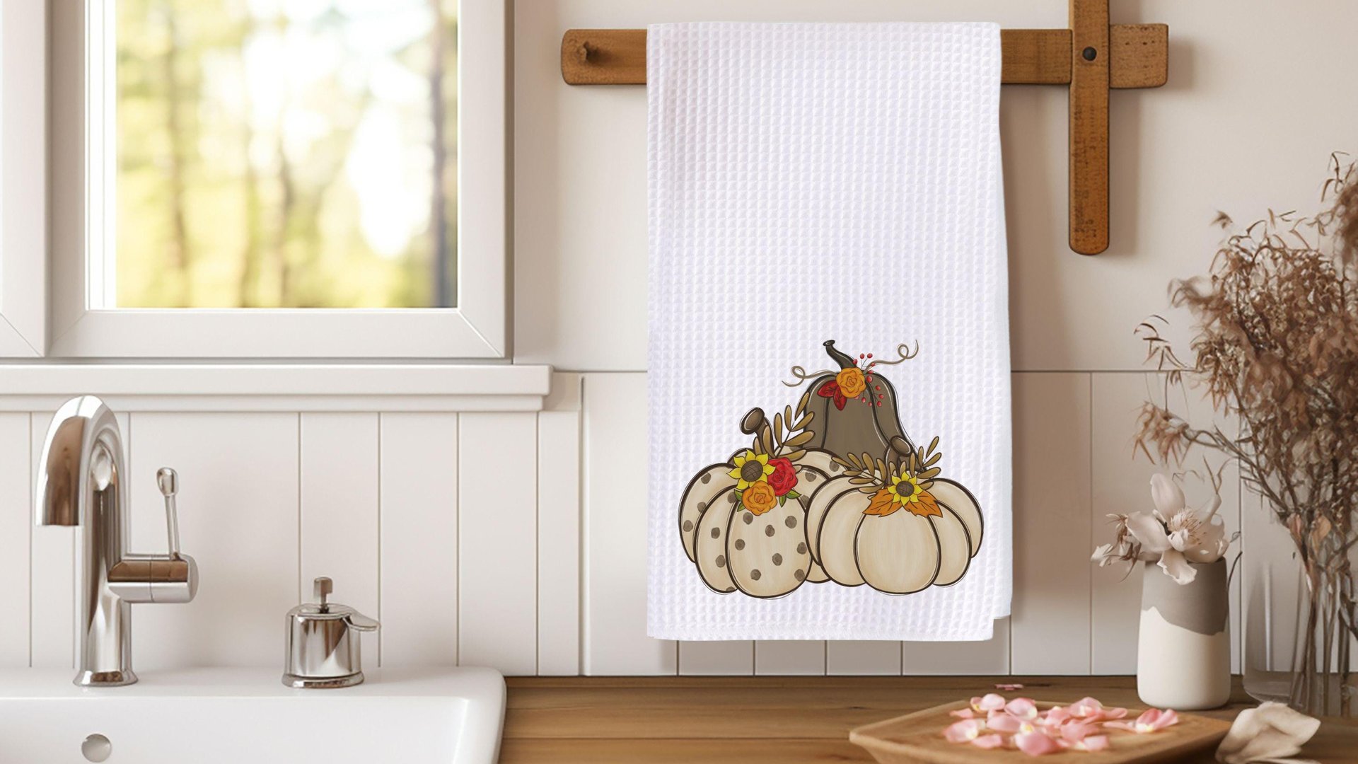 cream pumpkin kitchen towels fall kitchen decor, Thanksgiving hostess gifts for women, sunflower pumpkin hand towels for bathroom, brown