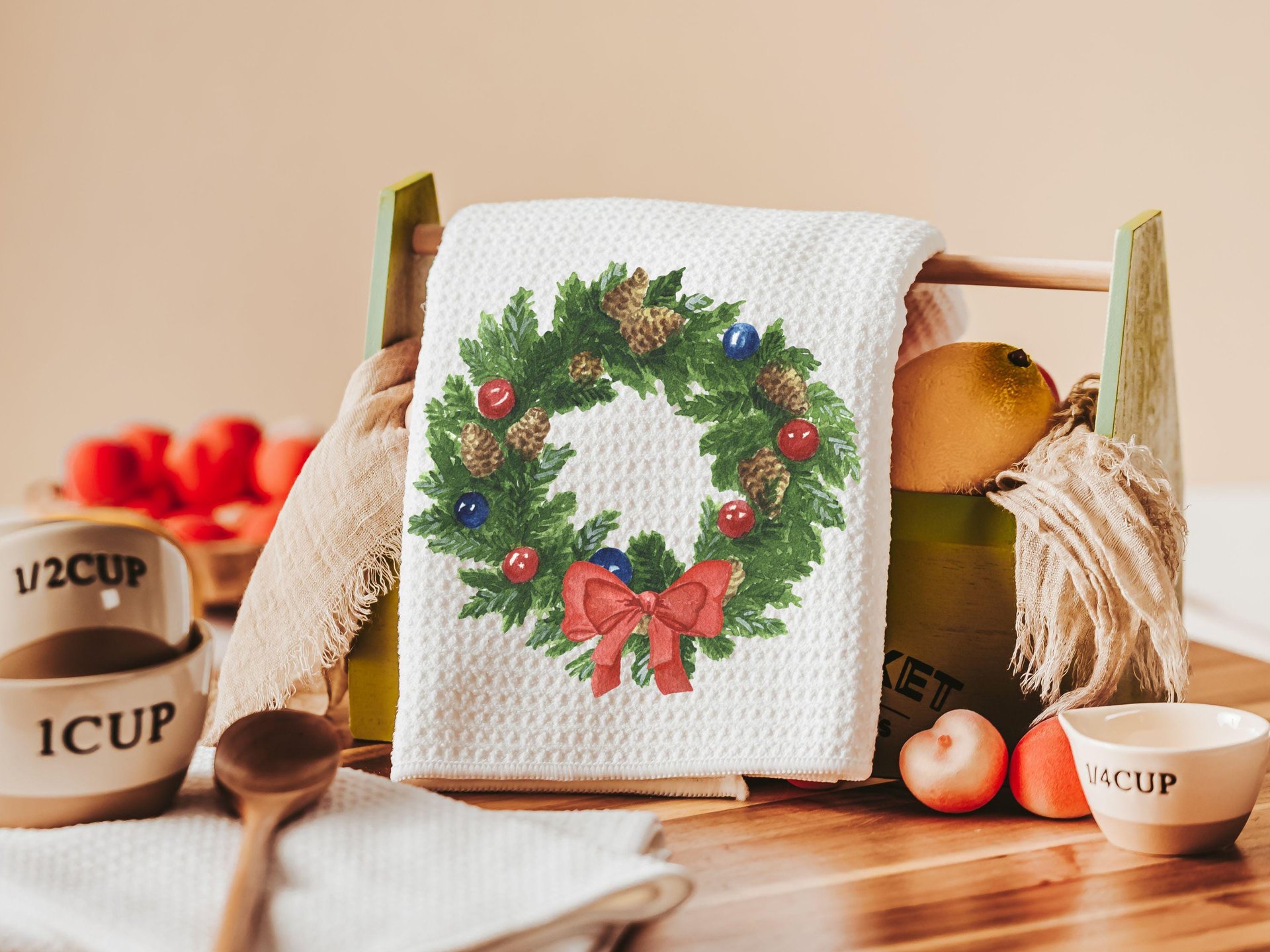 watercolor wreath Christmas ornament 2026, cozy Christmas decor for home, Christmas gifts for new homeowners, Christmas throw pillows for