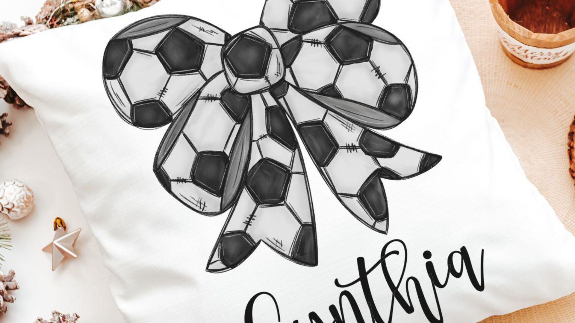 personalized soccer coquette throw pillows for bed cute soccer coach gift from team, soccer bow rally towel, soccer team gifts for girls