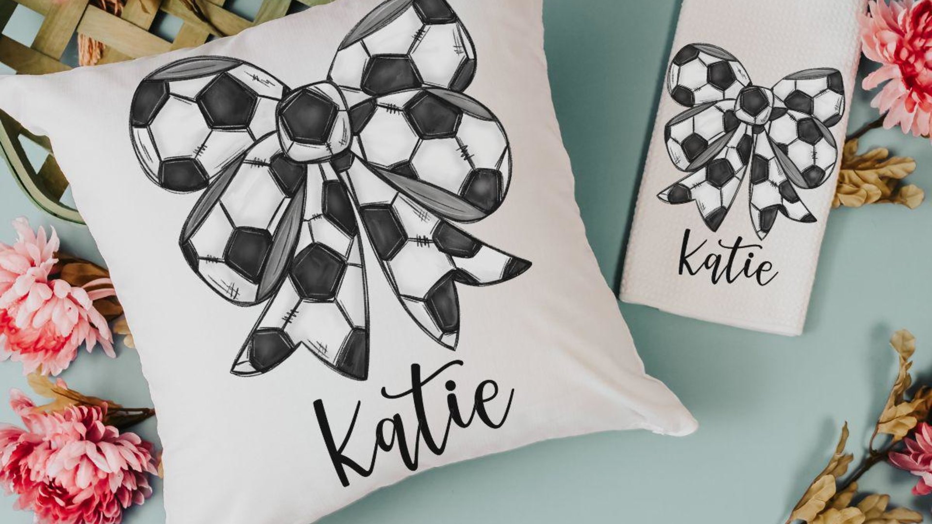 personalized soccer coquette throw pillow for bed, cute soccer bedroom decor for girls, soccer senior gifts soccer mom gift, soccer pillow