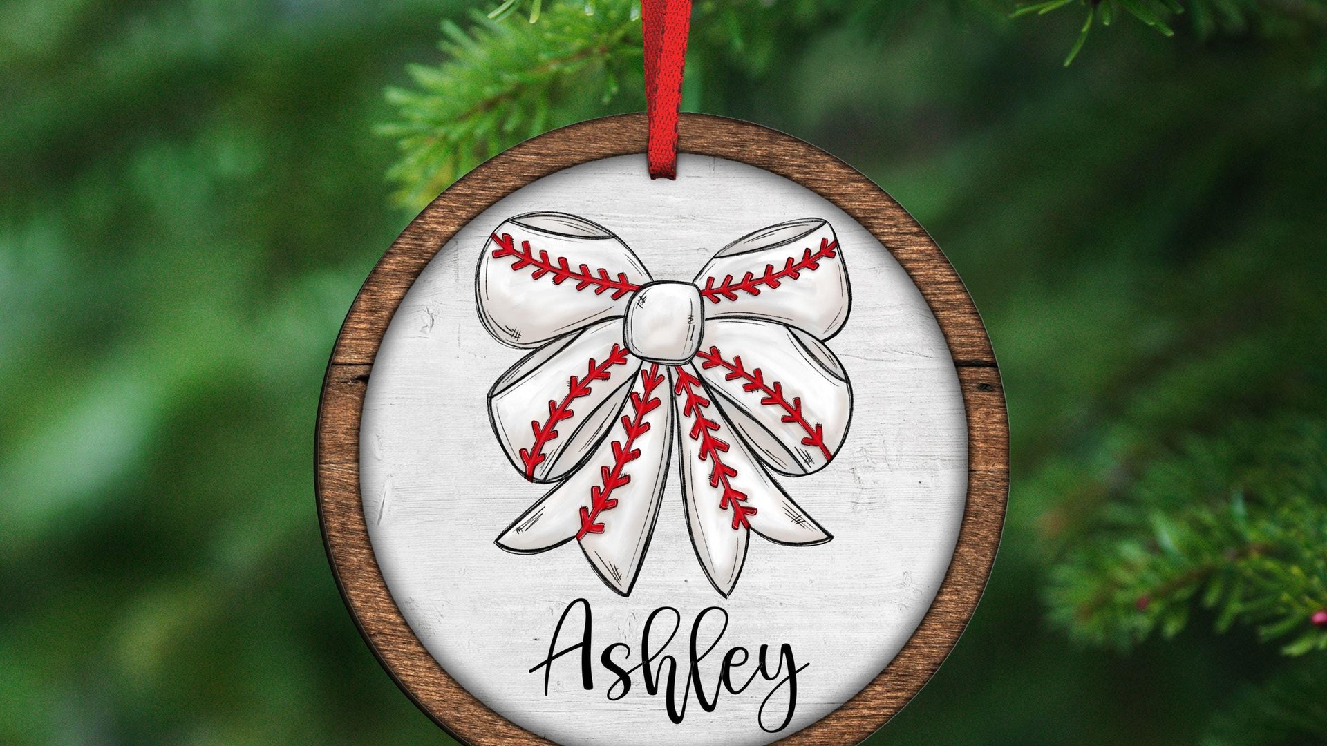 personalized little sister biggest fan baseball Christmas ornament handmade, baseball mom coquette ornaments wood, girly baseball cheer gift