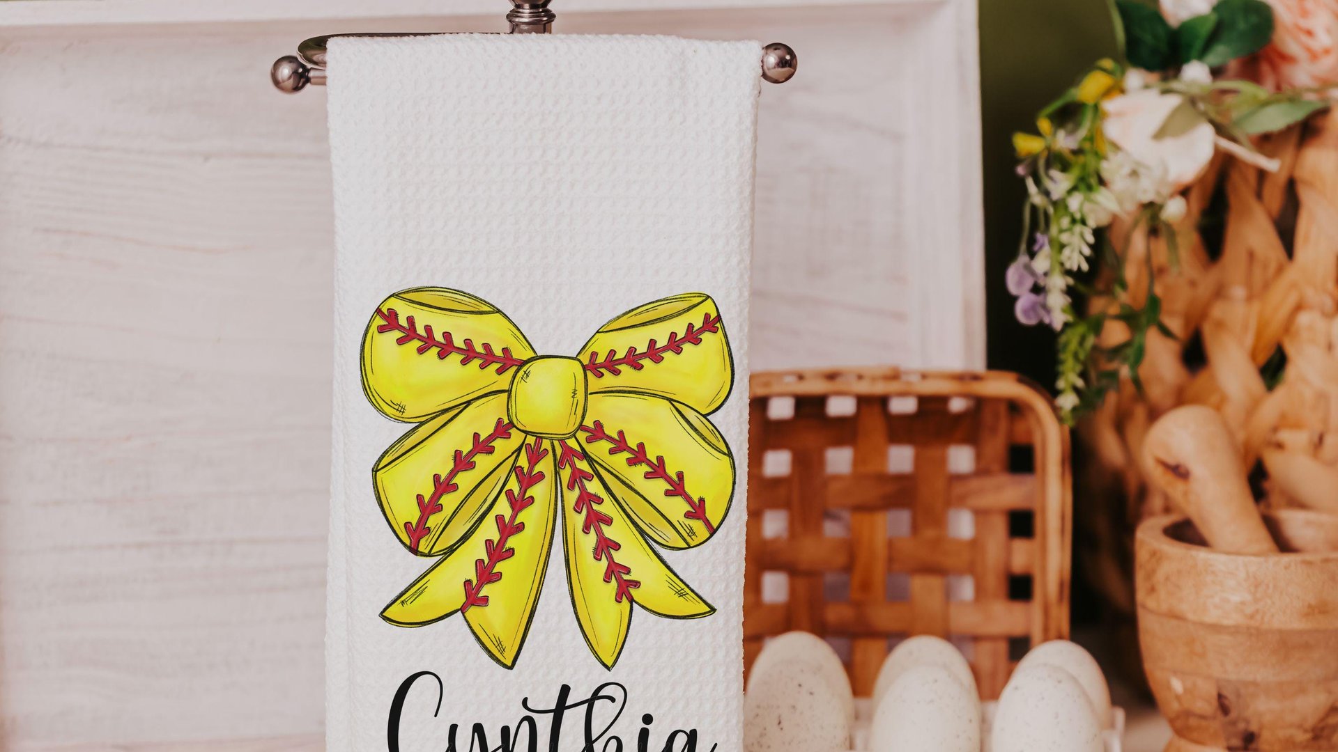 personalized softball coquette bow softball ornament wood, cute softball senior night gift, softball bow car charms for women, softball mom