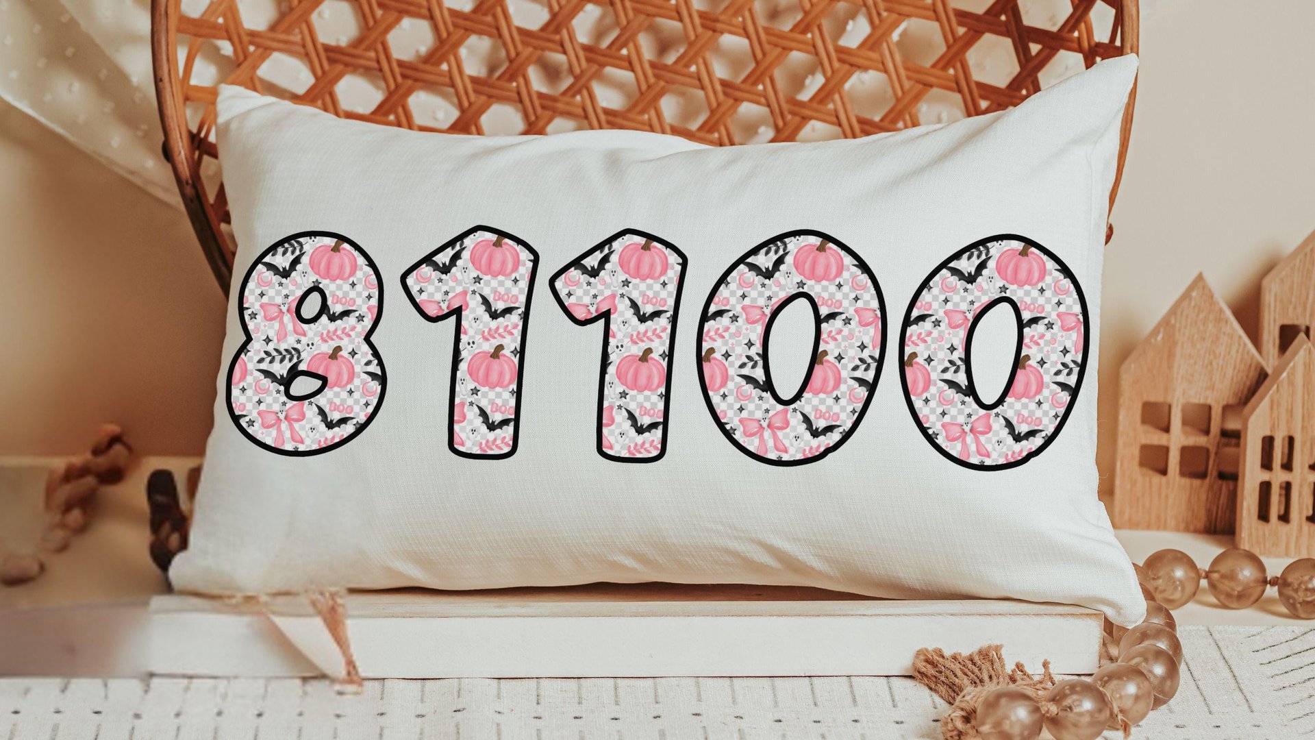 custom zip code pillow 12x20, personalized pastel Halloween lumbar pillow cover, cute Halloween gifts for adults, pink pumpkin lumbar throw
