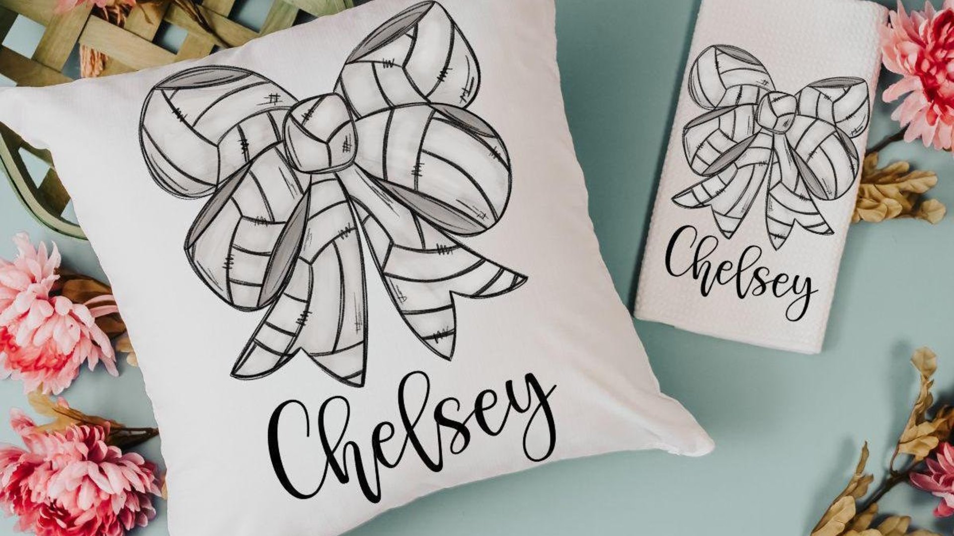 personalized volleyball coquette volleyball throw pillow for dorm, volleyball hand towels, cute volleyball senior gifts for girls, rally