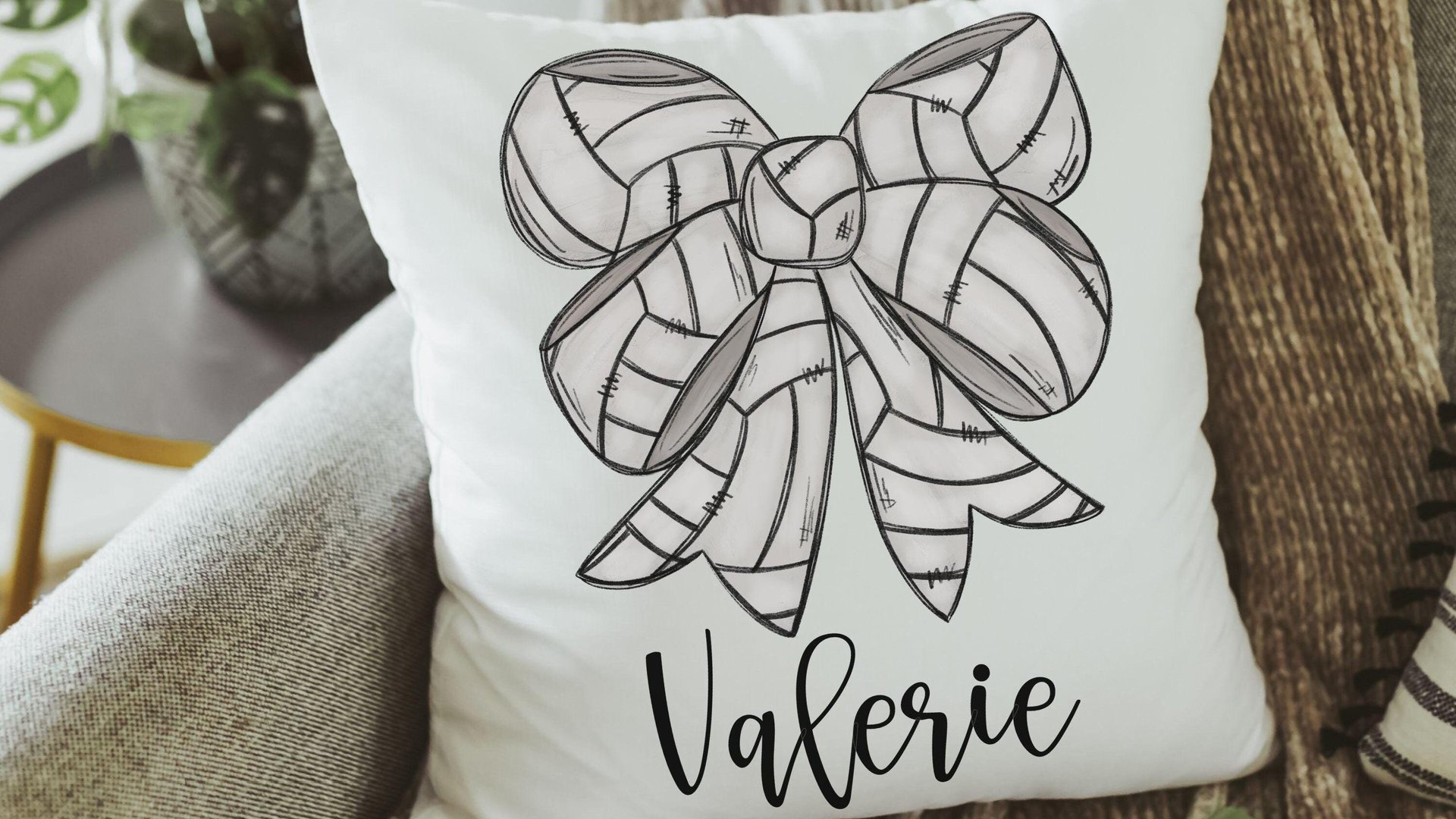 personalized volleyball coquette volleyball throw pillow for dorm, cute volleyball senior gifts for girls, volleyball coach gifts for women