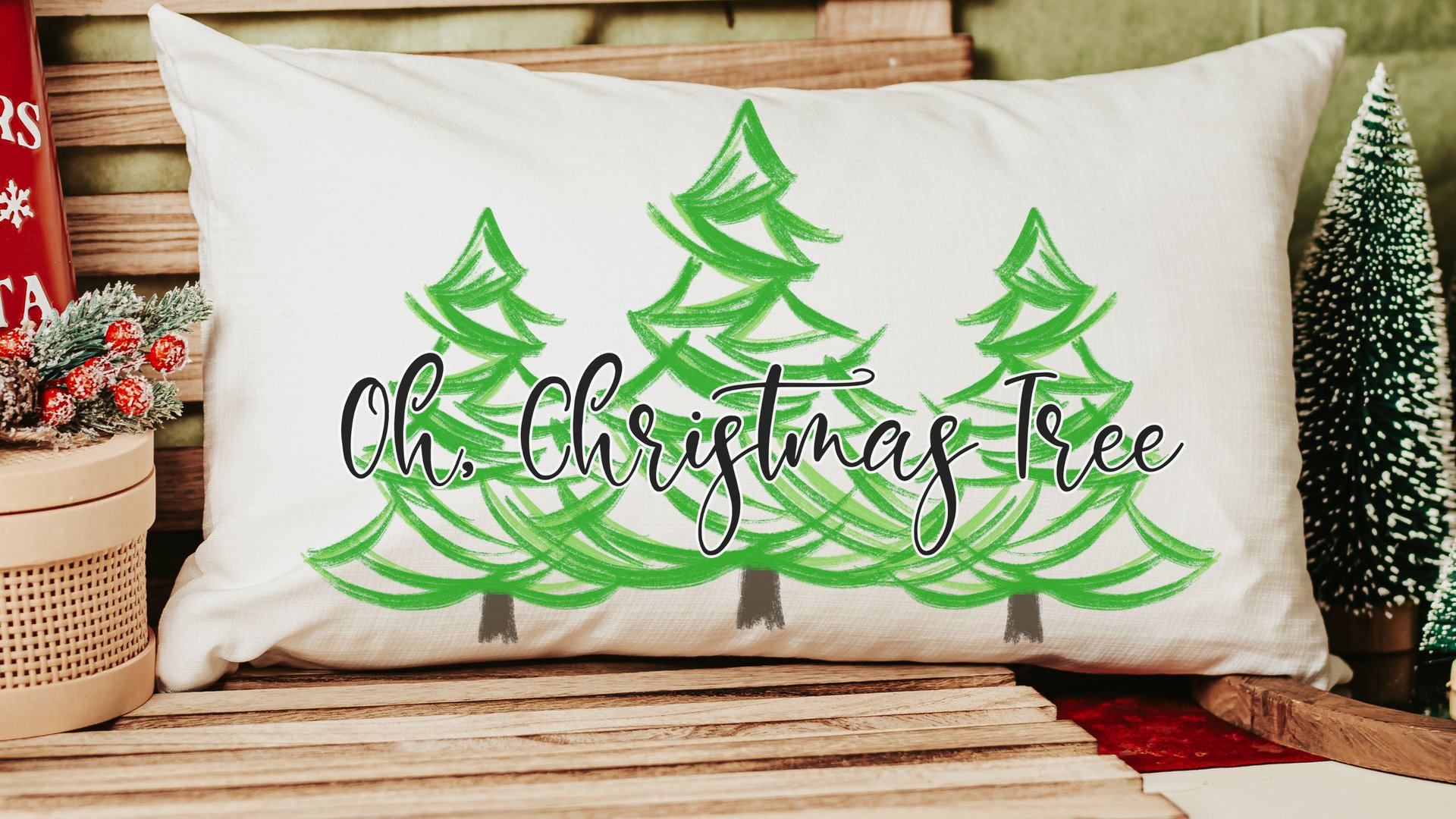 oh Christmas tree lumbar throw pillows for couch, whimsical Christmas lumbar pillows for chair, cute Christmas housewarming gift for couple