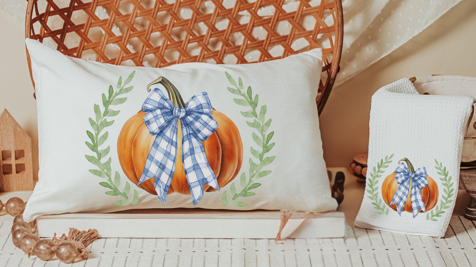 rustic pumpkin lumbar pillow for bed, Thanksgiving hostess gifts for women, farmhouse pumpkin decor for home, October birthday gifts for her