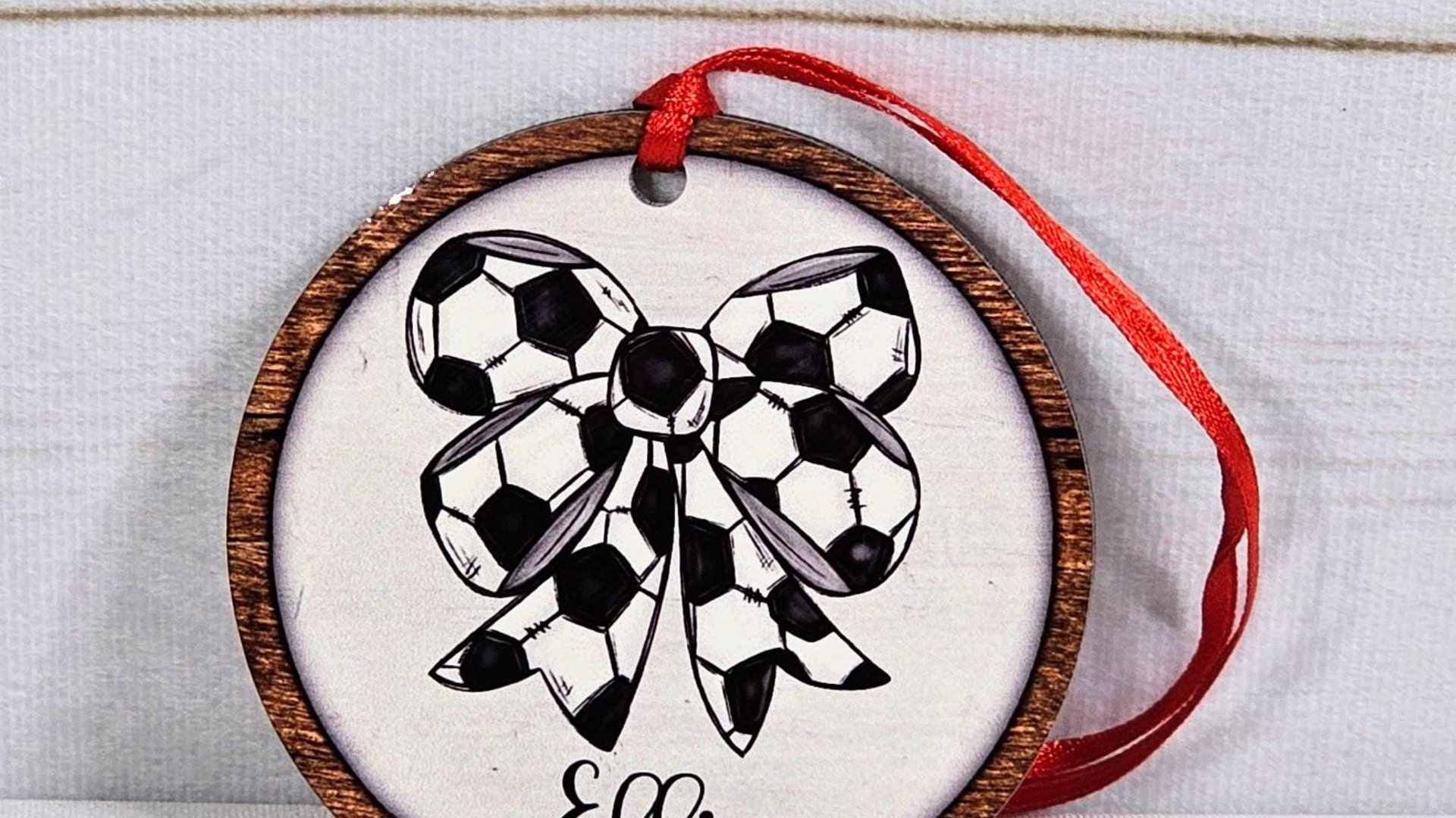 personalized soccer ornament for girls, soccer coquette car charms rear view mirror charm cute soccer Christmas ornament wood, soccer senior