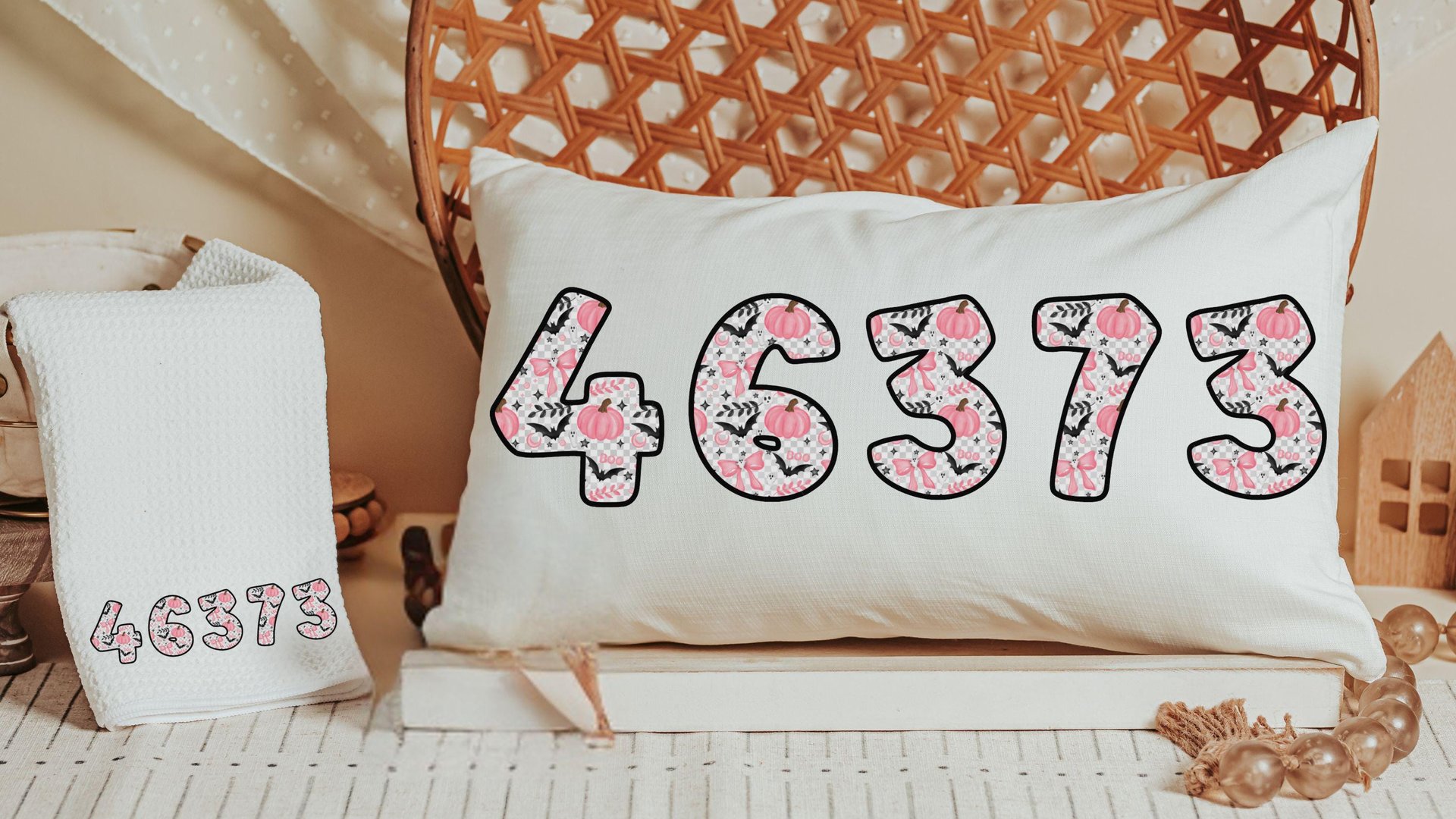 custom zip code pillow 12x20, personalized pastel Halloween lumbar pillow cover, cute Halloween gifts for adults, pink pumpkin lumbar throw