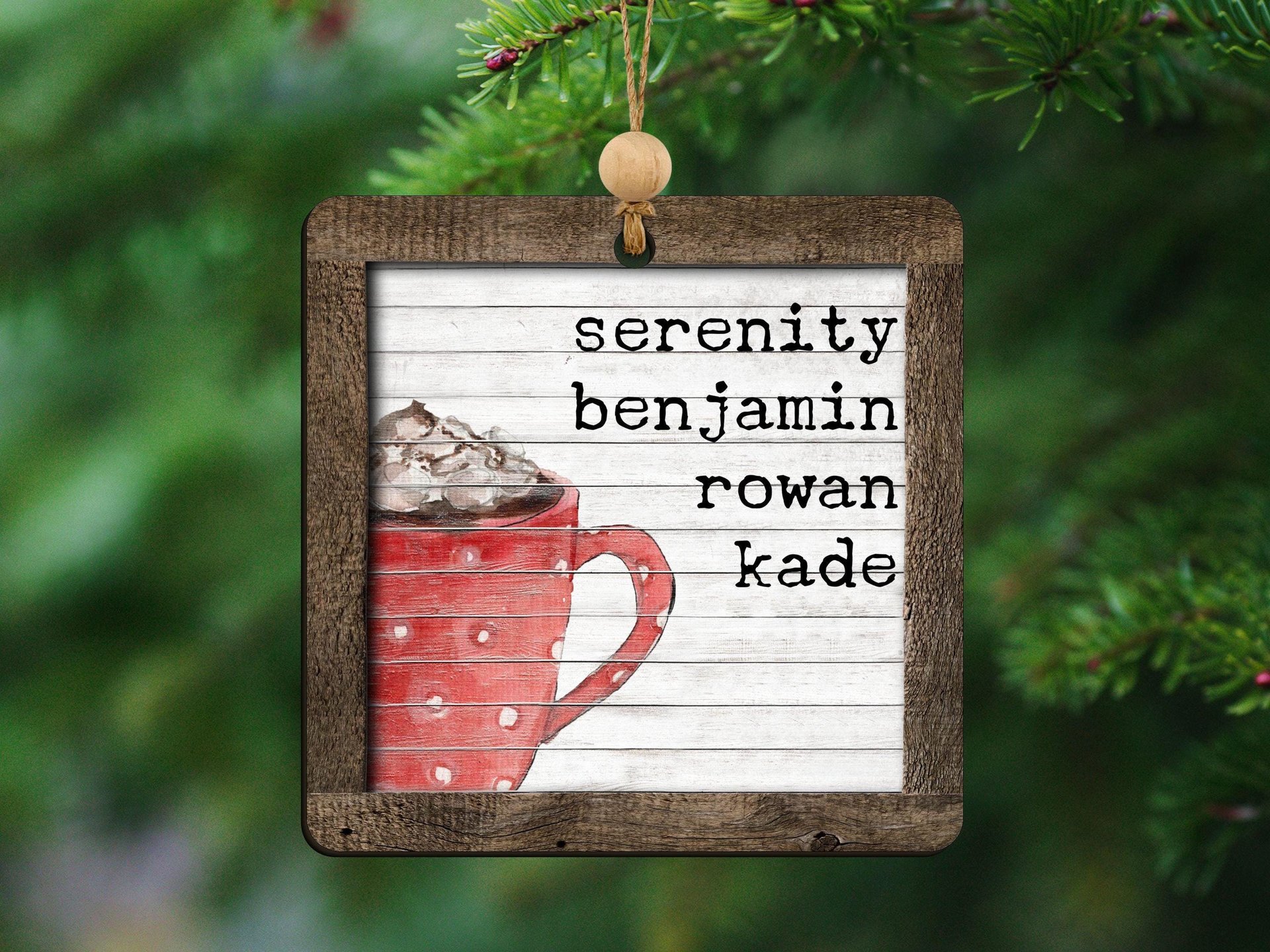 personalized hot chocolate ornament 2025, hot cocoa stocking tags for kids, cute Christmas ornament family name ornament wood, sentimental
