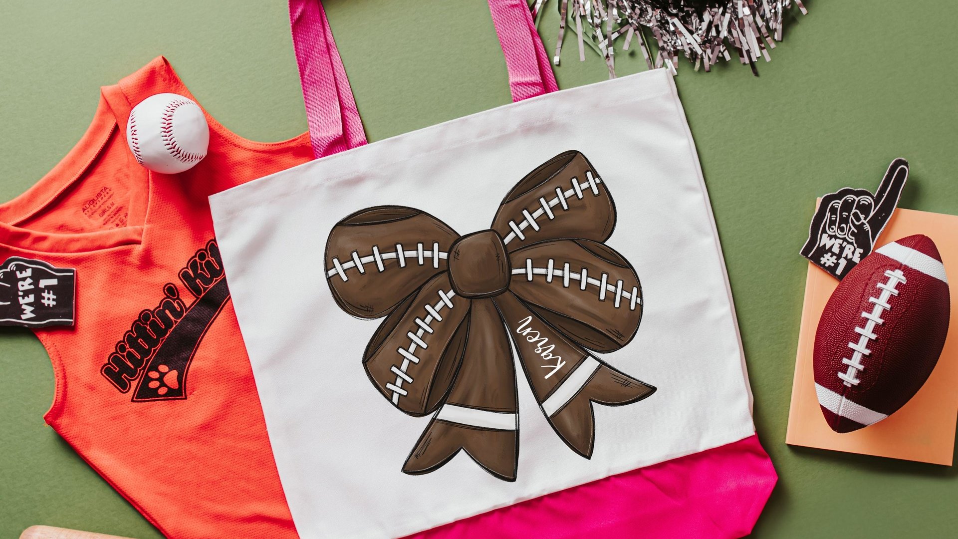 personalized football coquette tote bag for school, cute football cheerleader graduation gift for girls, football mom gifts from son, flag