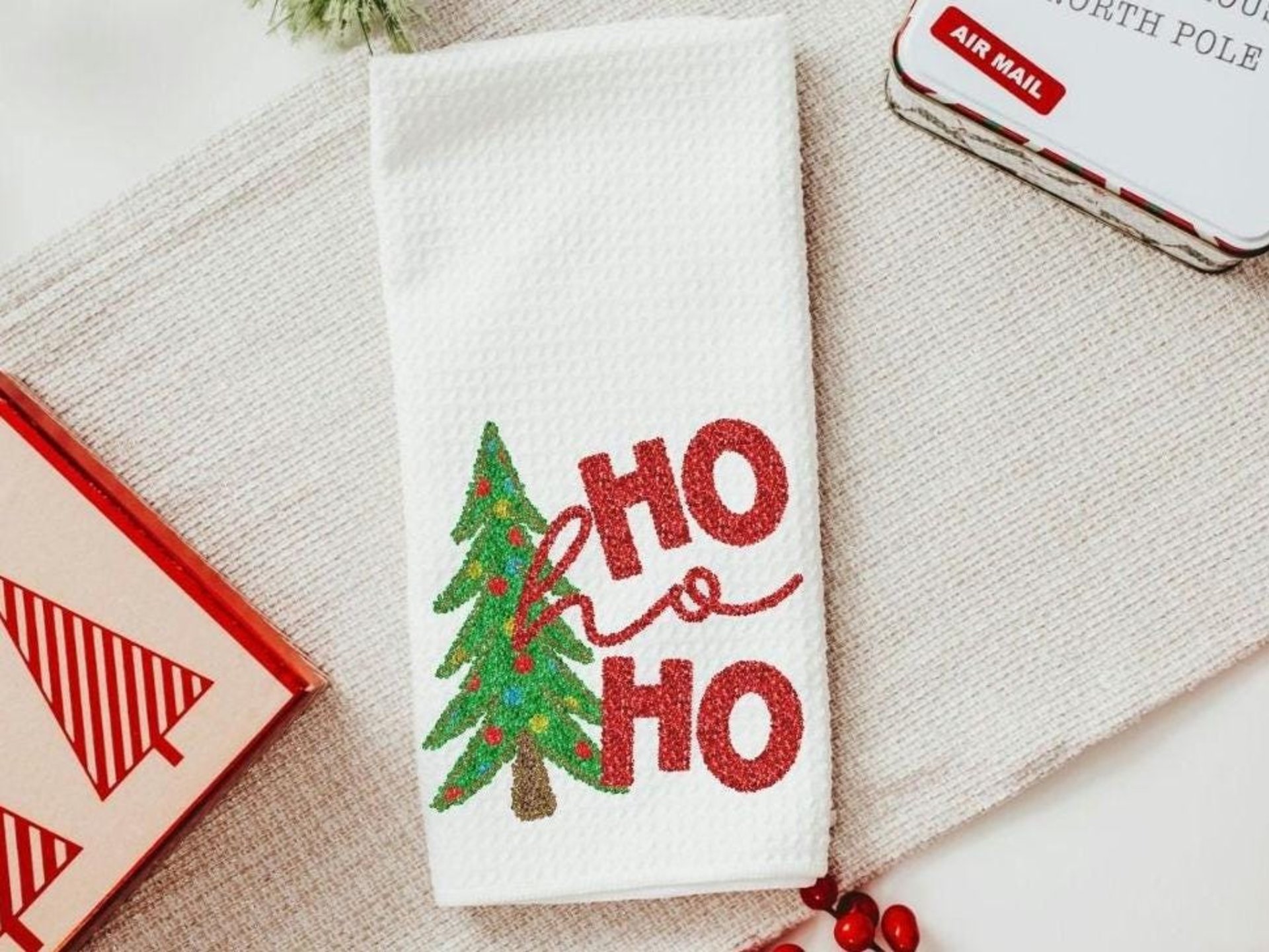 ho ho ho Christmas kitchen towels for holidays, Christmas gift set for women, cute Christmas dish towels for kitchen, Christmas hostess gift