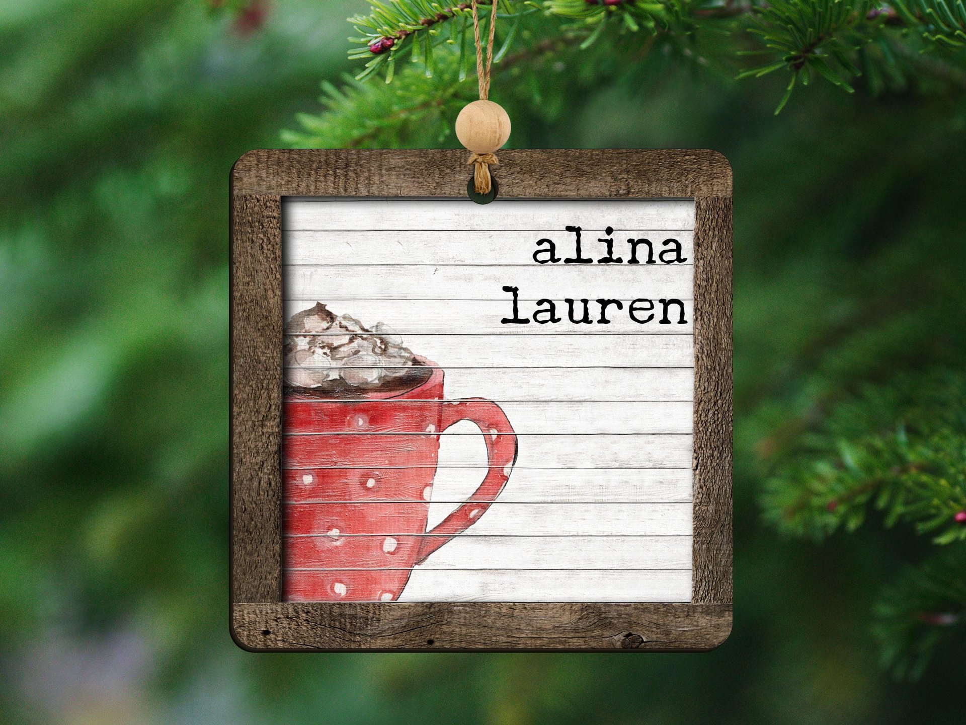 personalized hot chocolate ornament 2025, hot cocoa stocking tags for kids, cute Christmas ornament family name ornament wood, sentimental