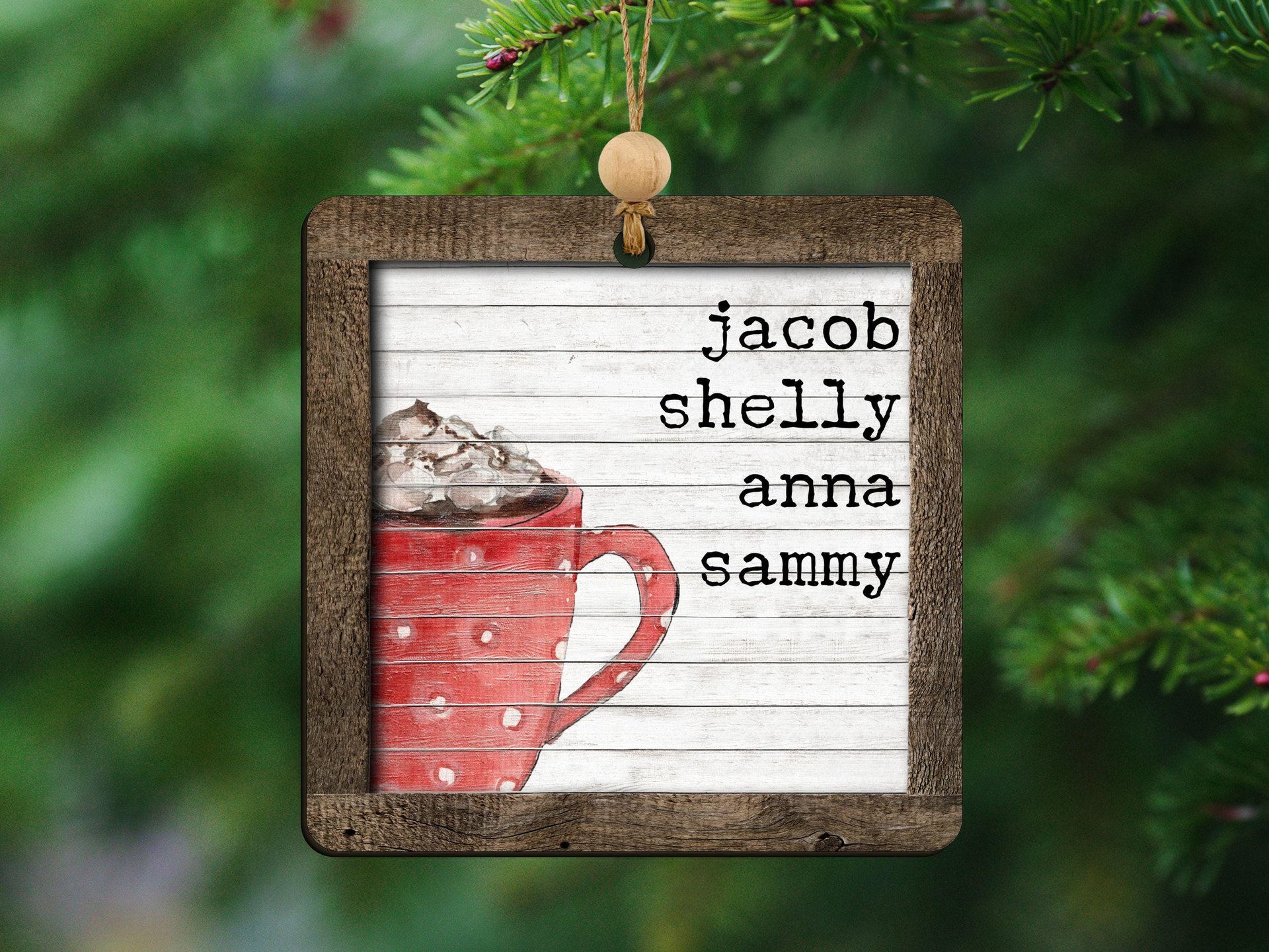 personalized hot chocolate ornament 2025, hot cocoa stocking tags for kids, cute Christmas ornament family name ornament wood, sentimental