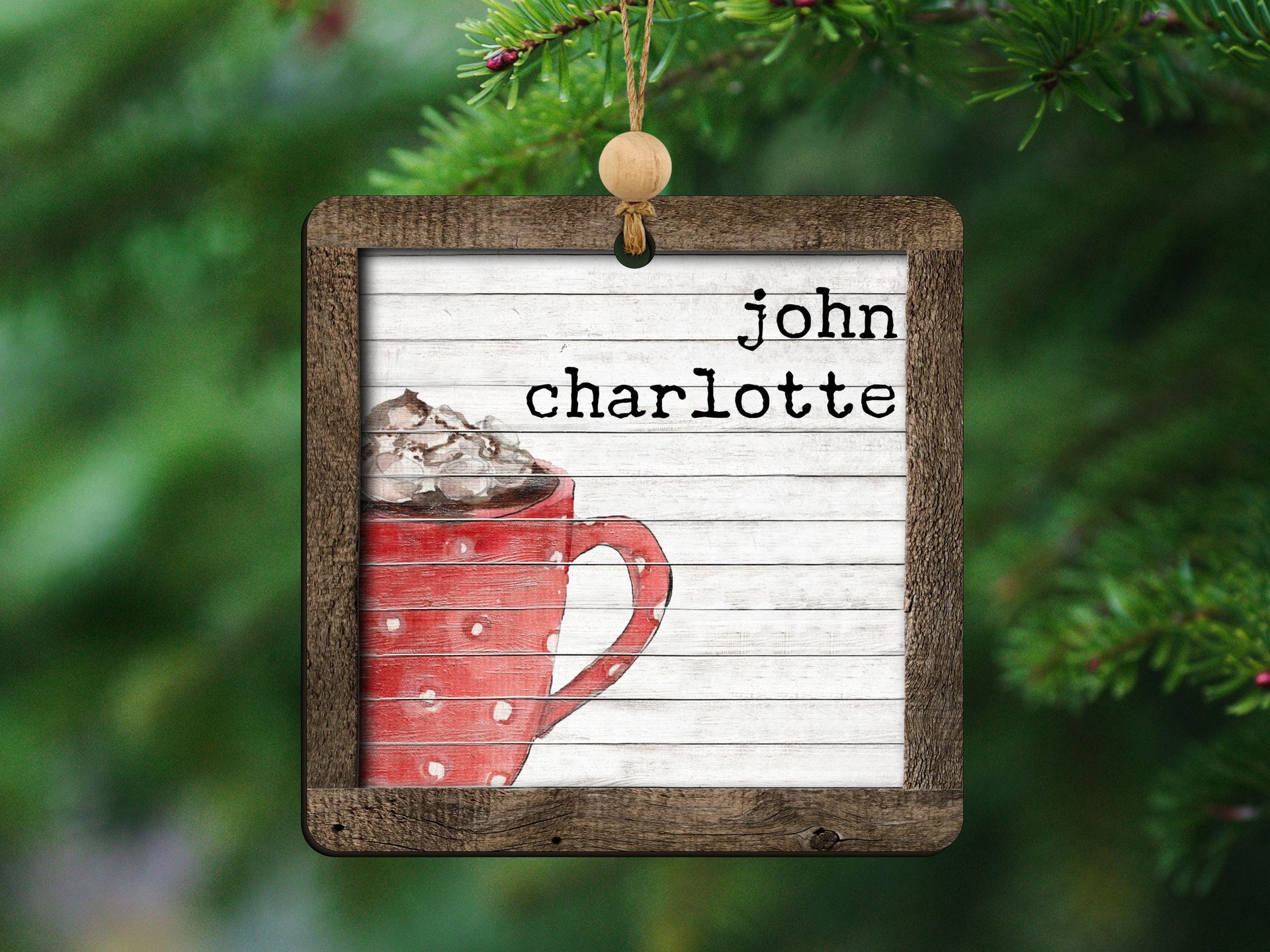 personalized hot chocolate ornament 2025, hot cocoa stocking tags for kids, cute Christmas ornament family name ornament wood, sentimental