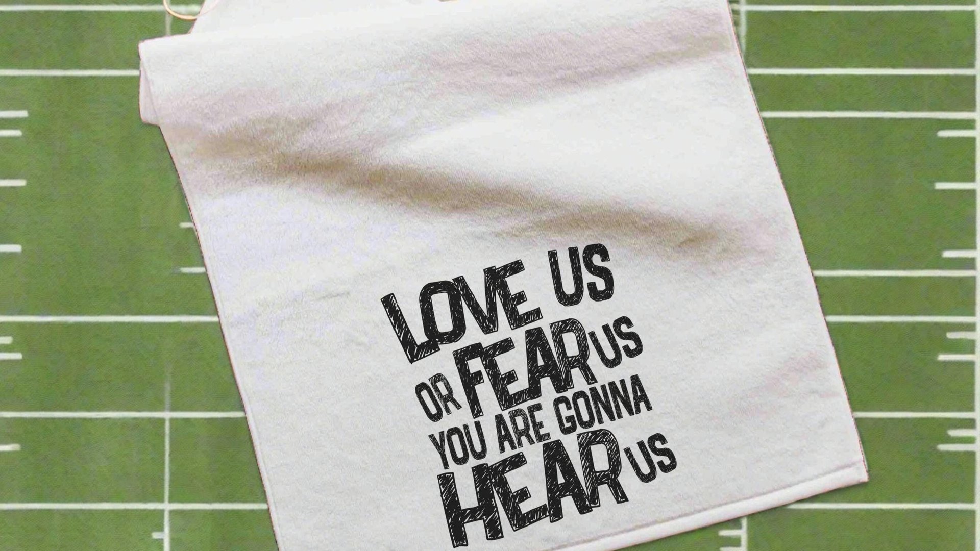 love us or fear us rally towel baseball mom gifts, game day football dad gift, sports duffle bag accessories, golf towel with grommet, coach