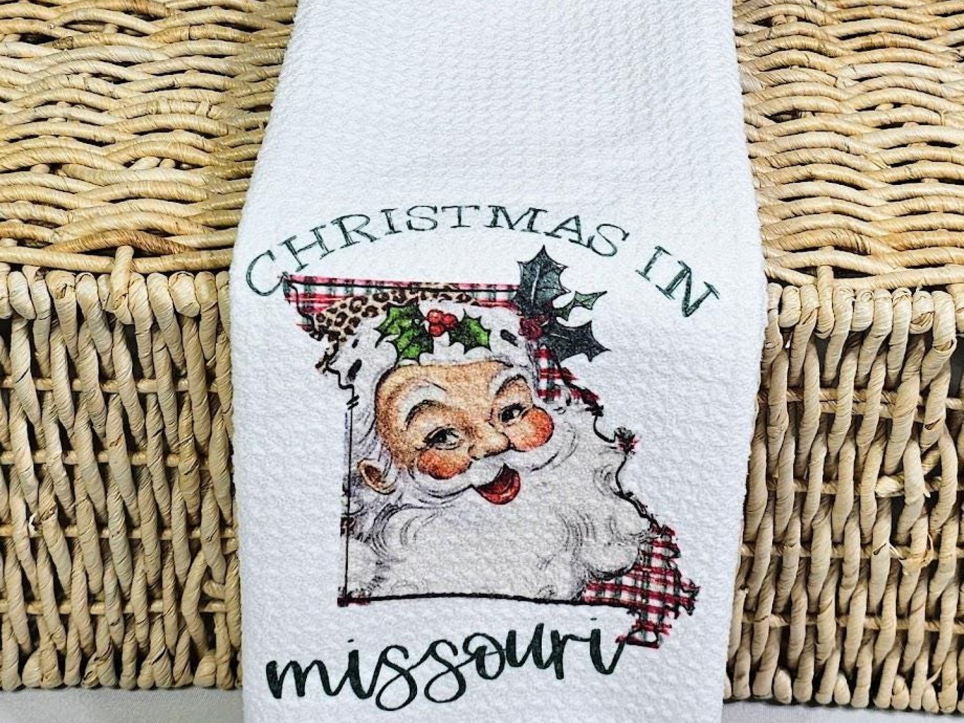 Santa Claus accent pillow covers Christmas gifts for neighbors, Missouri Christmas hand towel for powder room, Christmas housewarming gift