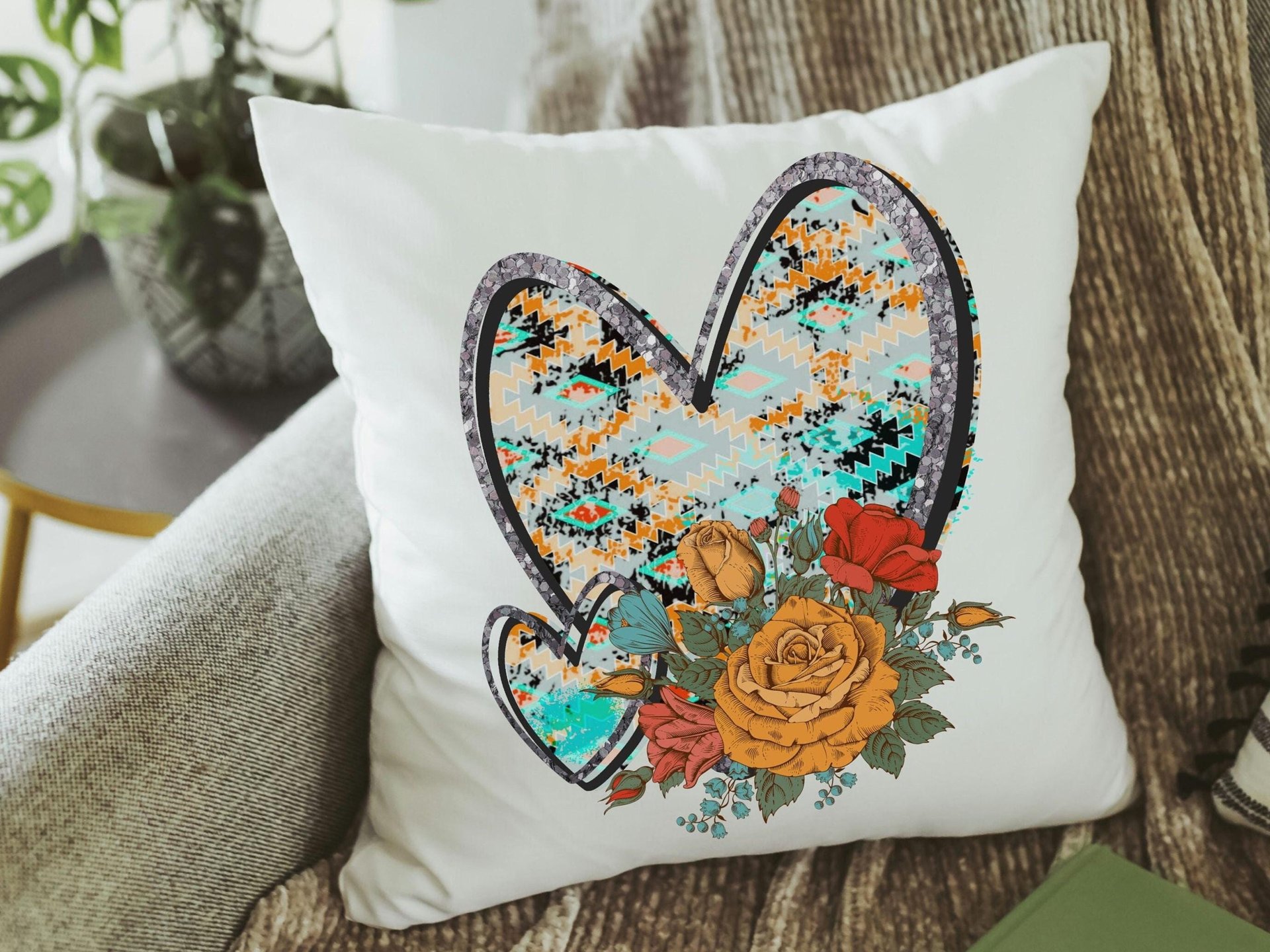 turquoise Aztec throw pillow, southwestern decor for home, unique wedding gifts for couple, new home gift for her, love gifts for girlfriend