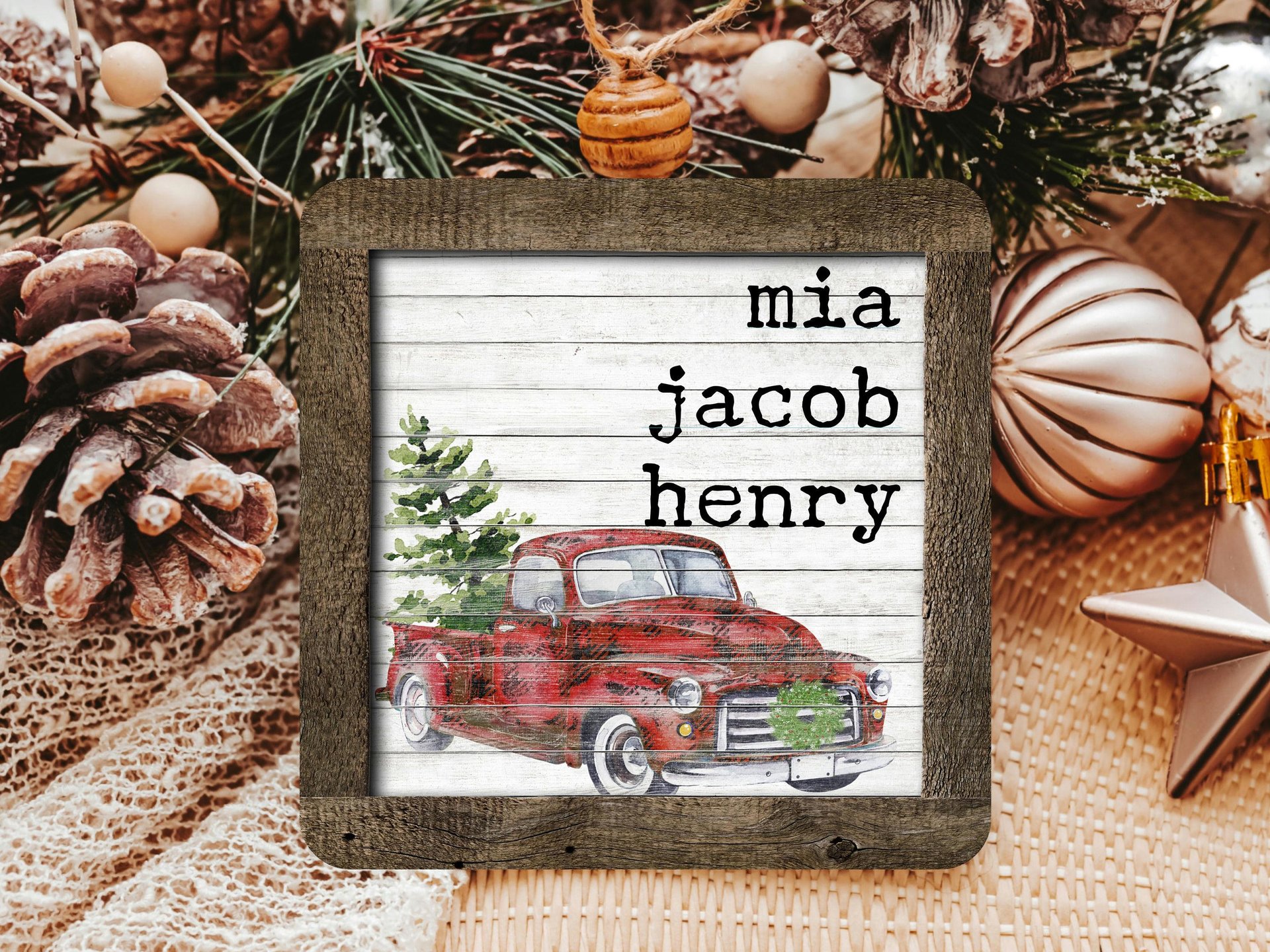 red truck ornament personalized gifts for Mom Christmas gifts for grandma, farmhouse Christmas ornaments handmade, kids name ornament for