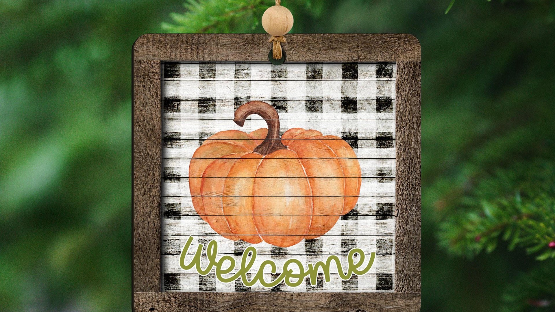 farmhouse pumpkin ornament welcome wreath attachments for fall style gift, Thanksgiving ornaments for tree, fall host gift, black and white