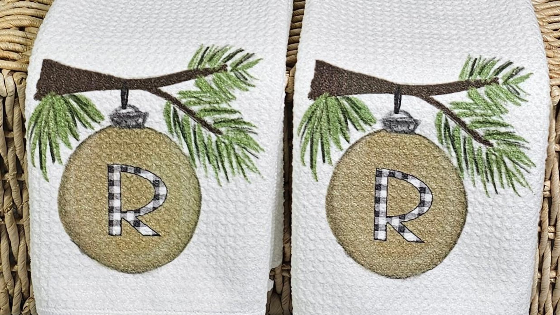 personalized Christmas gift sets for family, custom initial Christmas ornaments, cute Christmas hostess gift for women, sage green Christmas