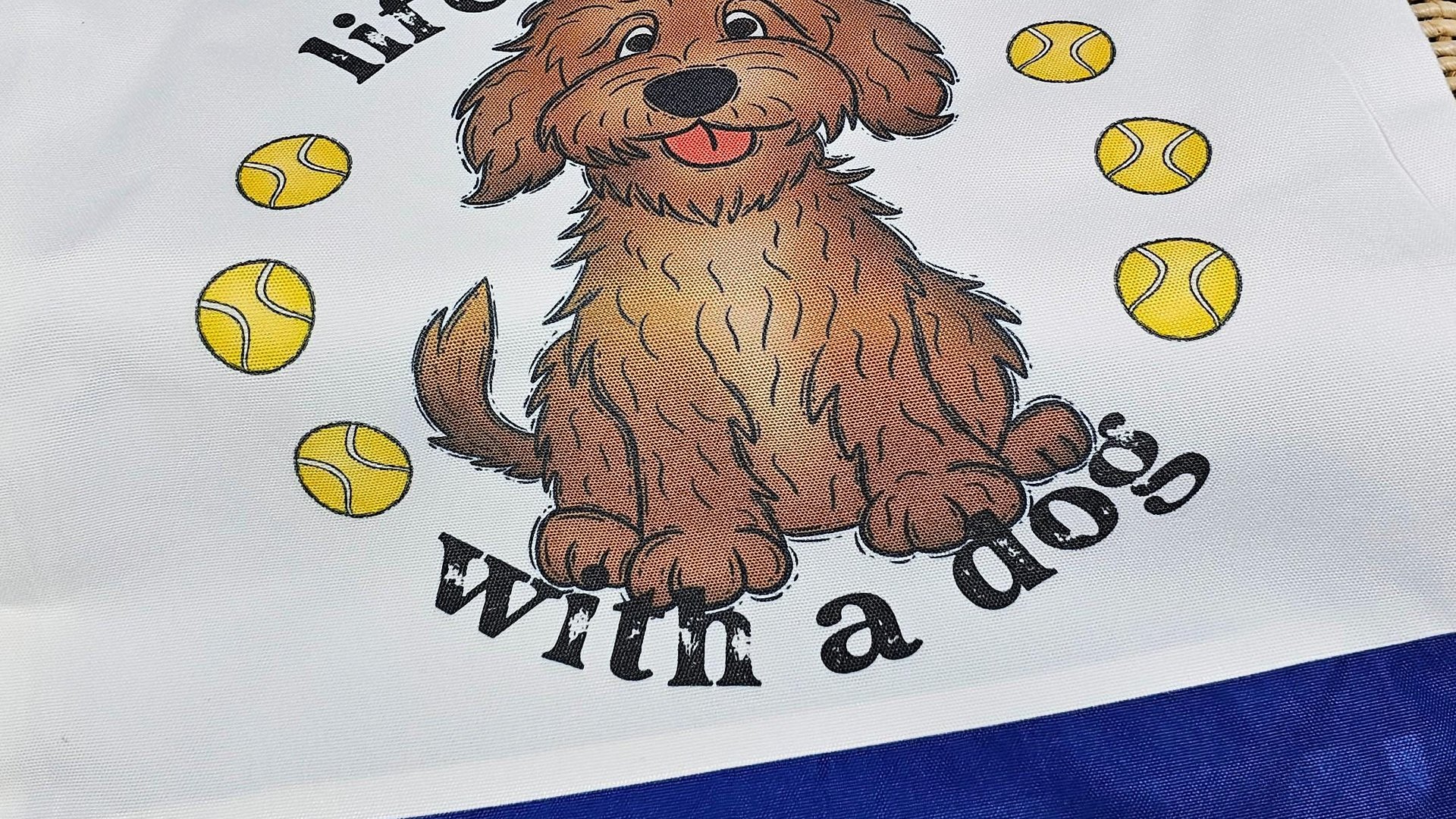 life is better with a dog labradoodle tote bag for dog lovers, doodle mom gifts, dog mom accessories, dog walking bag, labradoodle gifts