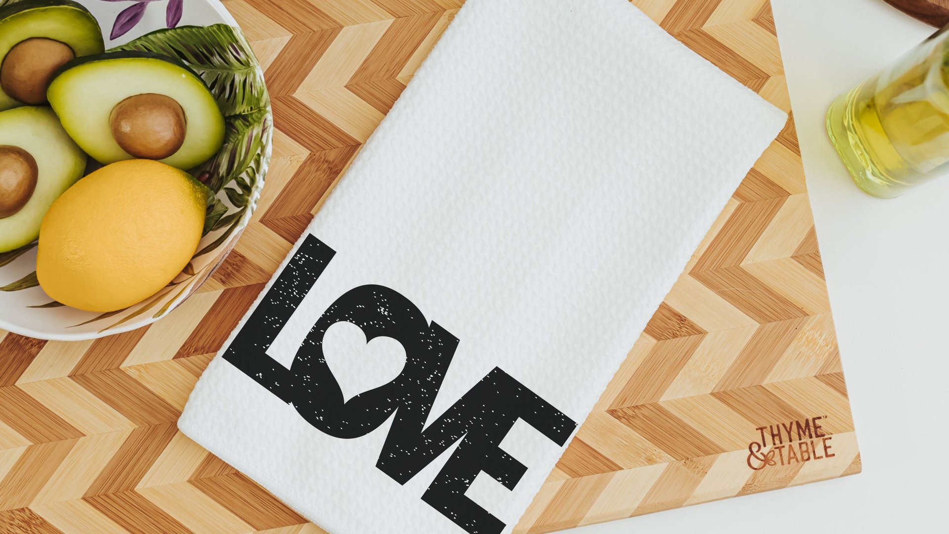 love kitchen towels for new home owners, black and white Valentines kitchen decor for just married couple, romantic gift for wife, moving in