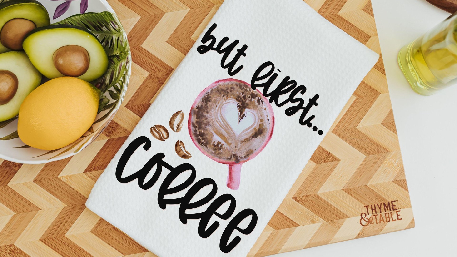 but first coffee kitchen towels for friends, coffee lover gifts for her, cute coffee bar accessories, the perfect blend coffee decor for