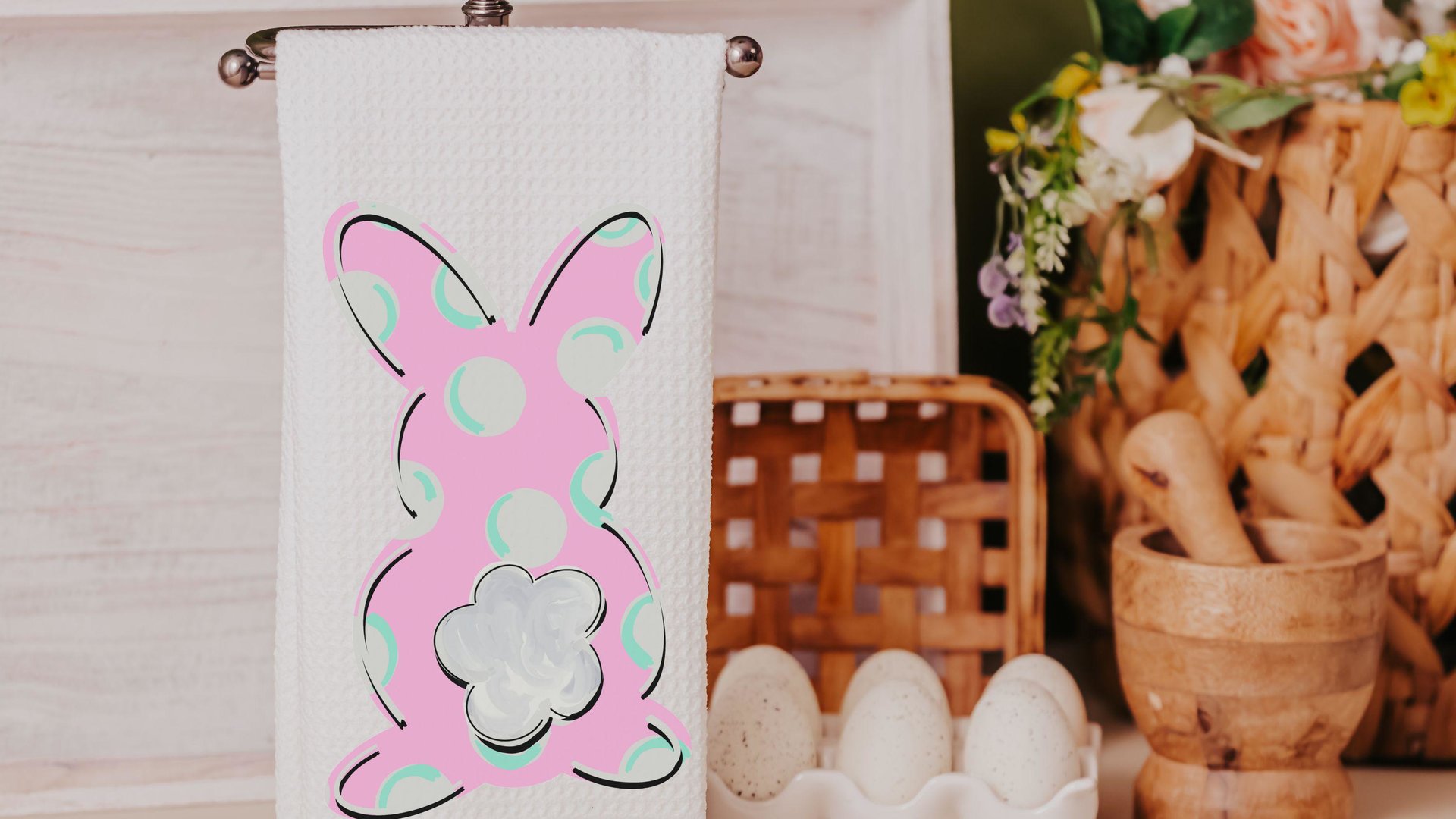 pink Easter bunny hand towels for bathroom blue Easter rabbit kitchen towels for decor, Easter basket stuffers for adults, Easter kitchen