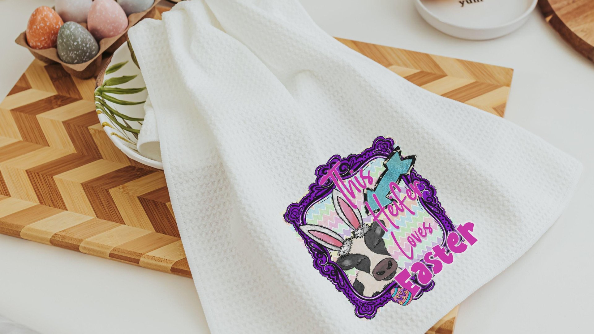 this heifer funny Easter kitchen towels for decor, Easter bunny cow hand towels for bathroom, cute cow gifts for cow lovers, Easter gifts