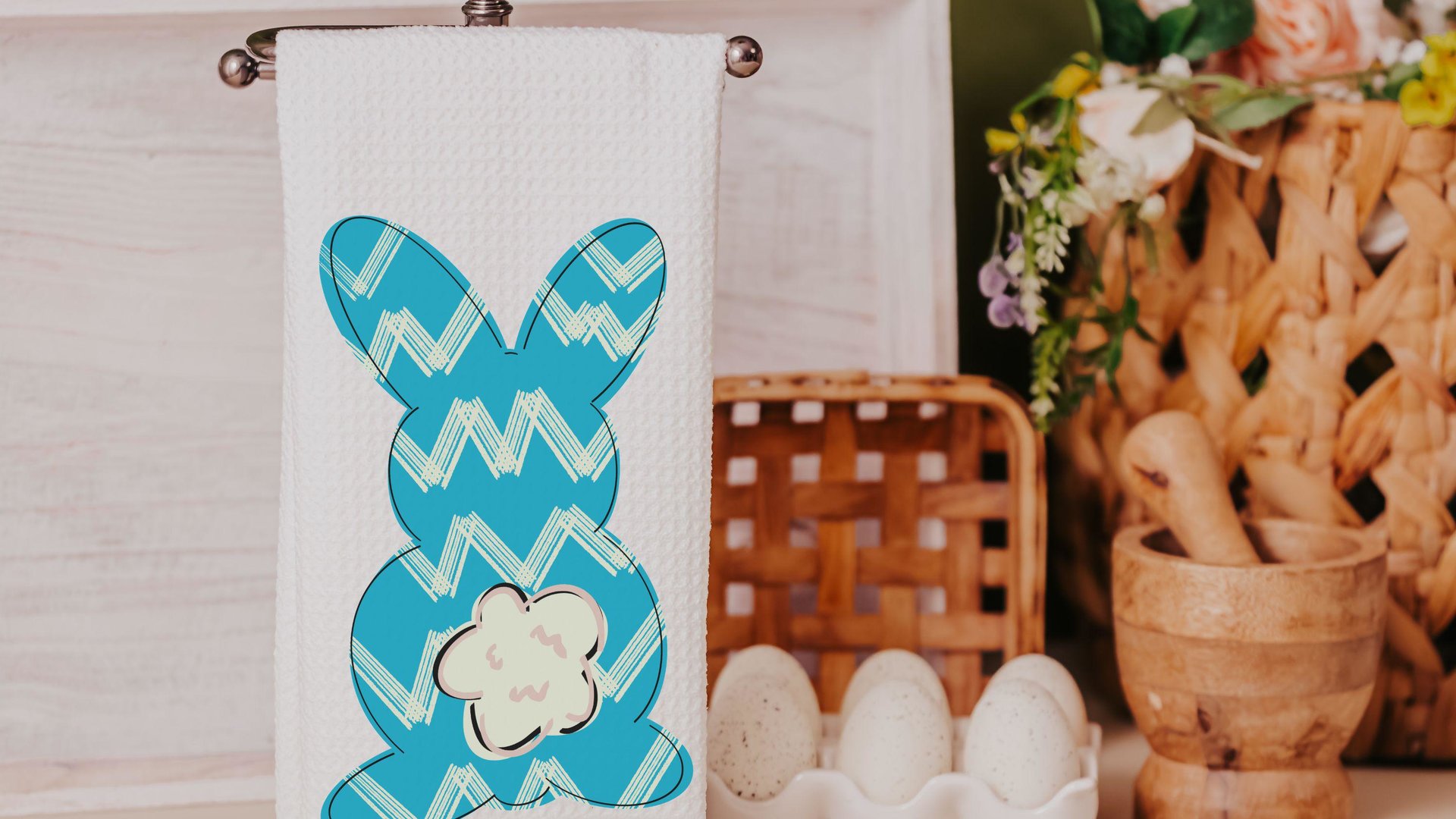 pink Easter bunny hand towels for bathroom blue Easter rabbit kitchen towels for decor, Easter basket stuffers for adults, Easter kitchen