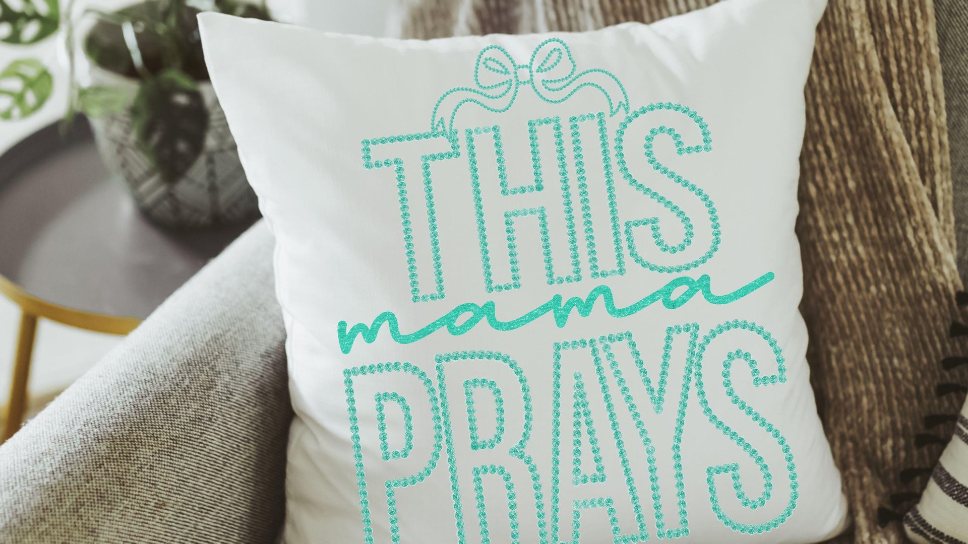 this mama prays throw pillow for bed, cute Christian throw pillows for couch, trendy Mothers day gifts for step mom, unique gift for new mom