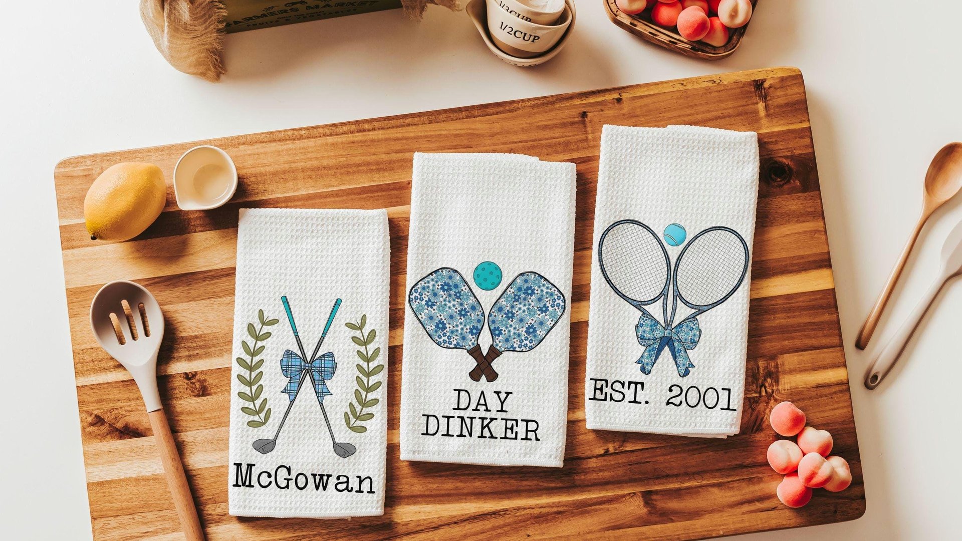 personalized golf coquette golf kitchen towels with name, day dinker funny pickleball gifts for women, cute tennis hand towels for bathroom